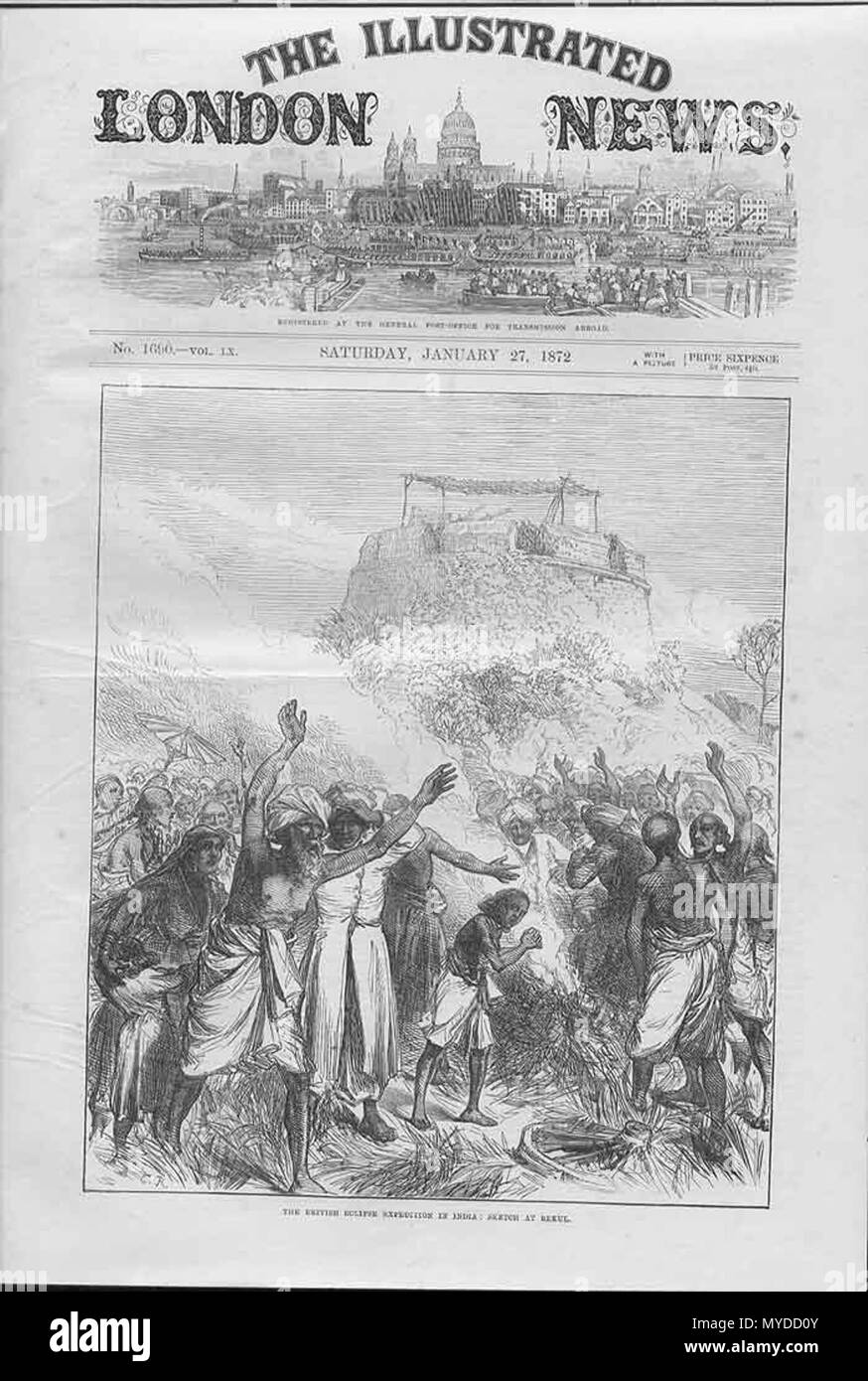 . Inglese: Viste dal Illustrated London News e il grafico (alcune con successiva colorazione a mano, tutti da aste di ebay): 'Loodhianah sul Sutlej'*, 1846 "Soldati ikh'*, 1846 "Il British Museum'*, 1851 "Un indiano Stazione Ferroviaria'*, 1854 (mostrata sopra) "Banyan Tree'*, 1856 'viaggiatori il sorpasso da parte di inondazione [di un'alluvione]'*, 1856 'Hindoo teppisti e poisoners'*, 1857 'Snake charmers in India "*, 1857 'rovine, Brahmunabad, Sind'*, 1857 'Hindoostanee Dhoolie, utilizzato da ospedali e nel campo'*, 1857 'L'Chowk, oppure quadrata, prima che il palazzo del Rajah, Indore'*, Ottobre 3, 1857 (con Foto Stock