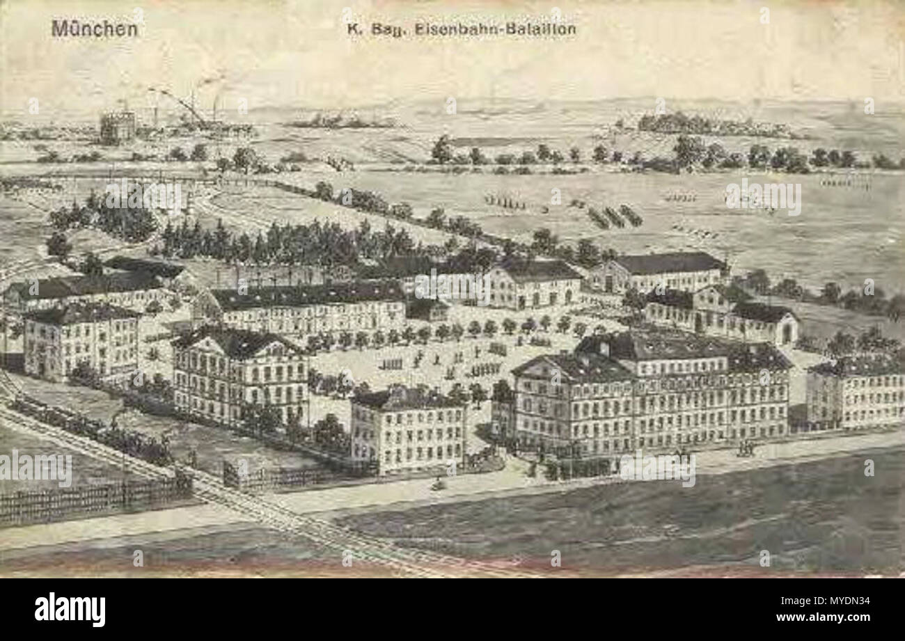 . Inglese: Railraod caserma a Monaco di Baviera Deutsch: Eisenbahnkaserne in München . Sconosciuto 156 Eisenbahn-Battaillon Foto Stock