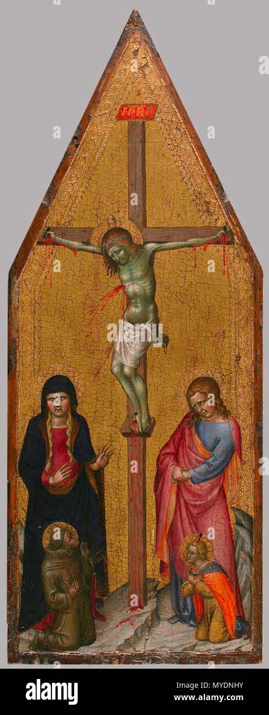 185 FRANCESCO DI VANNUCCIO Crocifissione con San Francesco di Assisi e il giovane san Vito, c. 1380-85, Louvre, Parigi Foto Stock