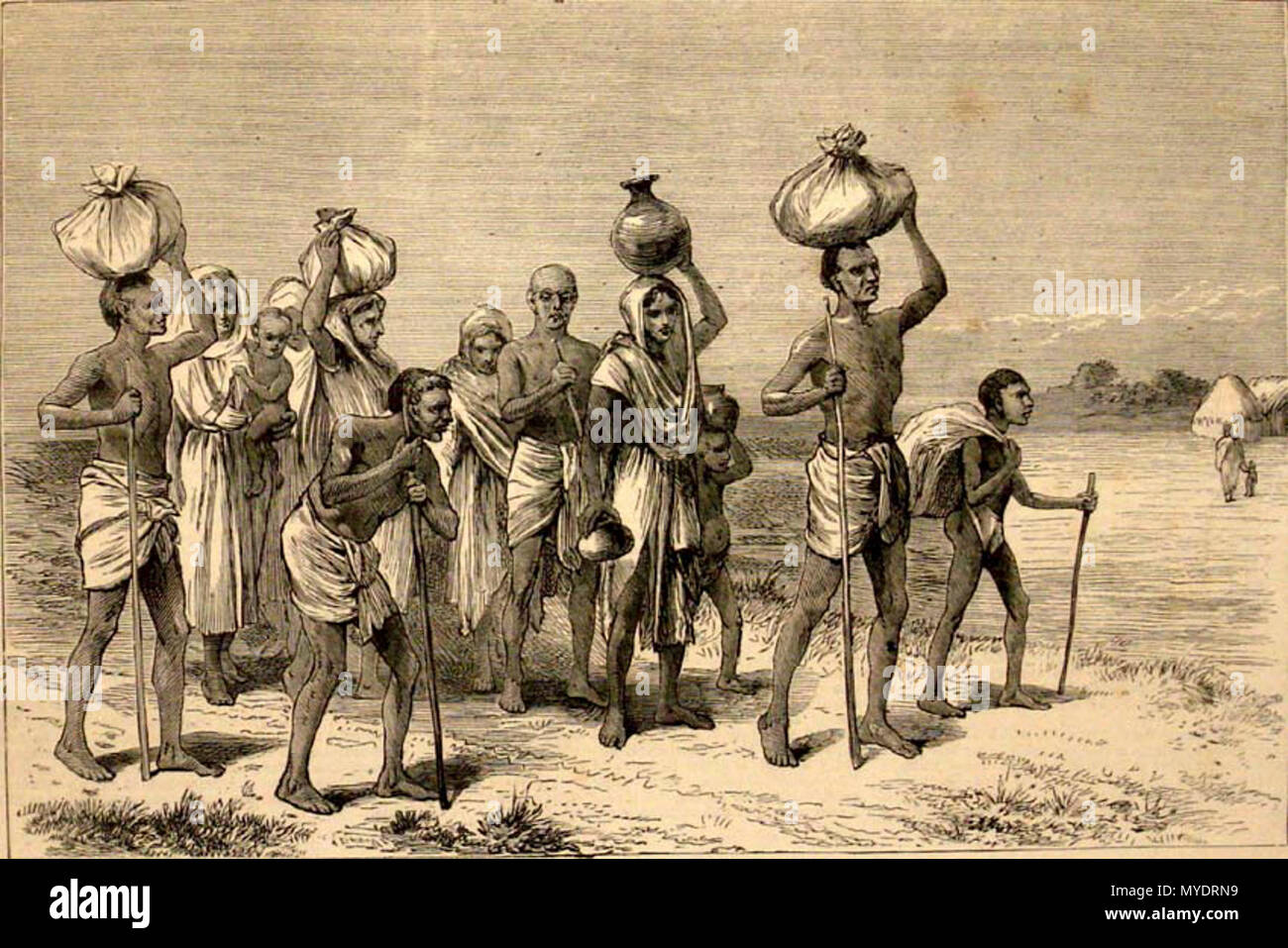 Addolorato nativi andando al rilievo funziona- la carestia nel Bengala, dal Illustrated London News, 1874 Foto Stock