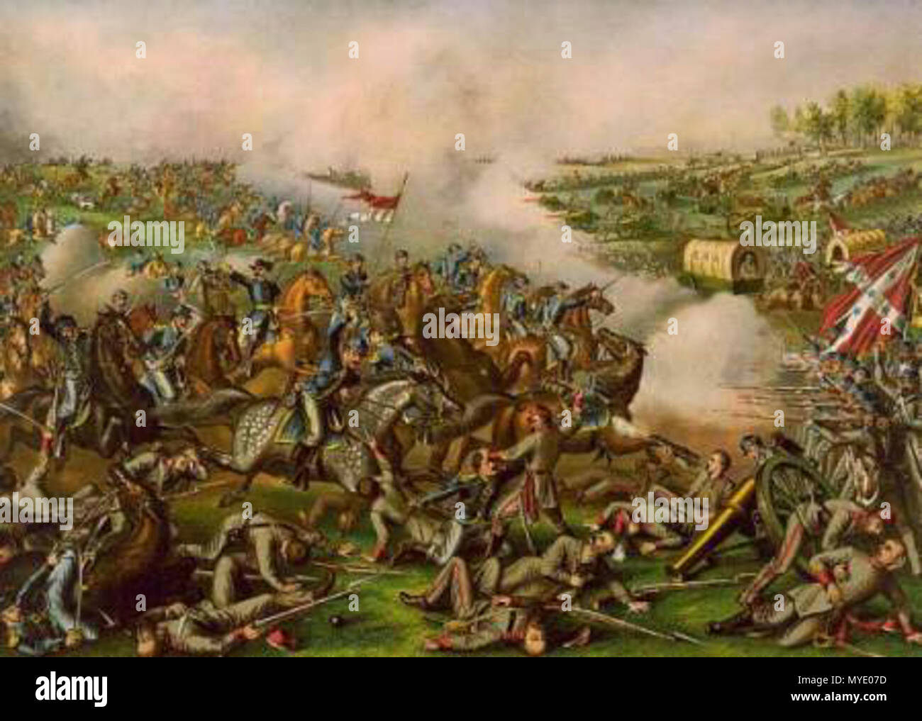 . Una litografia di Sheridan la carica a cinque forcelle, pubblicato c.1886 da Kurz & Allison, editori d'Arte di Chicago, U.S.A. 1886. Pubblicato da Kurz & Allison, editori d'Arte di Chicago, U.S.A. 181 cinque forcelle Foto Stock