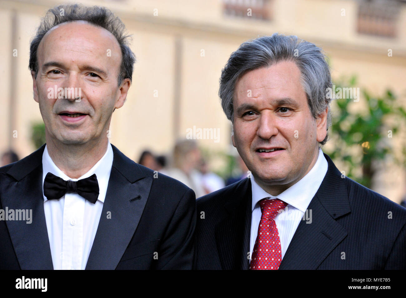 Roma, Italia. Il 6 giugno, 2018. Roma, Accademia Americana di Roma, medaglia Mckim mostrato di Gala: Roberto Benigni, Antonio Pappano Credit: Indipendente Agenzia fotografica/Alamy Live News Foto Stock