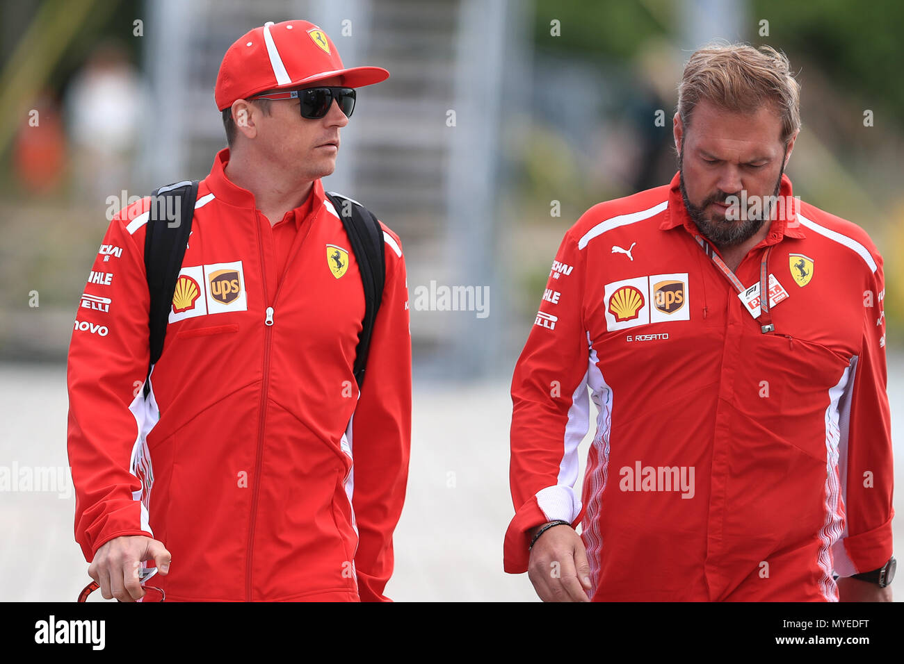 Il circuito Gilles-Villeneuve, Montreal, Canada. Il 7 giugno, 2018. Canadese di FORMULA ONE Grand Prix, driver arrivi e conferenza stampa; la Scuderia Ferrari, Kimi Raikkonen Credito: Azione Sport Plus/Alamy Live News Foto Stock