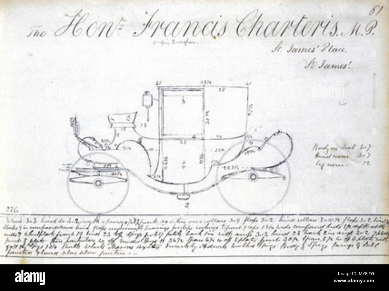 . Francesco Charteris' carrello, c 1810-1873 piastra da 'Woodall allenatore progetta', realizzata tra il 1810 e il 1873, che mostra un disegno per un quattro ruote di trasporto prodotta per Francesco Charteris. "Woodall allenatore Designs " è un volume rilegato contenente disegnatore di disegni per Woodall il coachmaker di Londra. Xix secolo. Unattributed 186 Francesco Charteris' carrello, c 1810-1873 Foto Stock