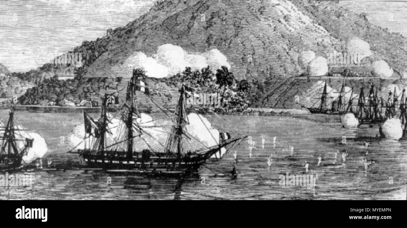 . Inglese: navi francesi a Danang 1858 Tiếng Việt: Tàu chiến của Pháp ở Đà Nẵng năm 1858 . tra il 1858 e il 1859. Sconosciuto 190 navi francesi a Danang 1858 Foto Stock