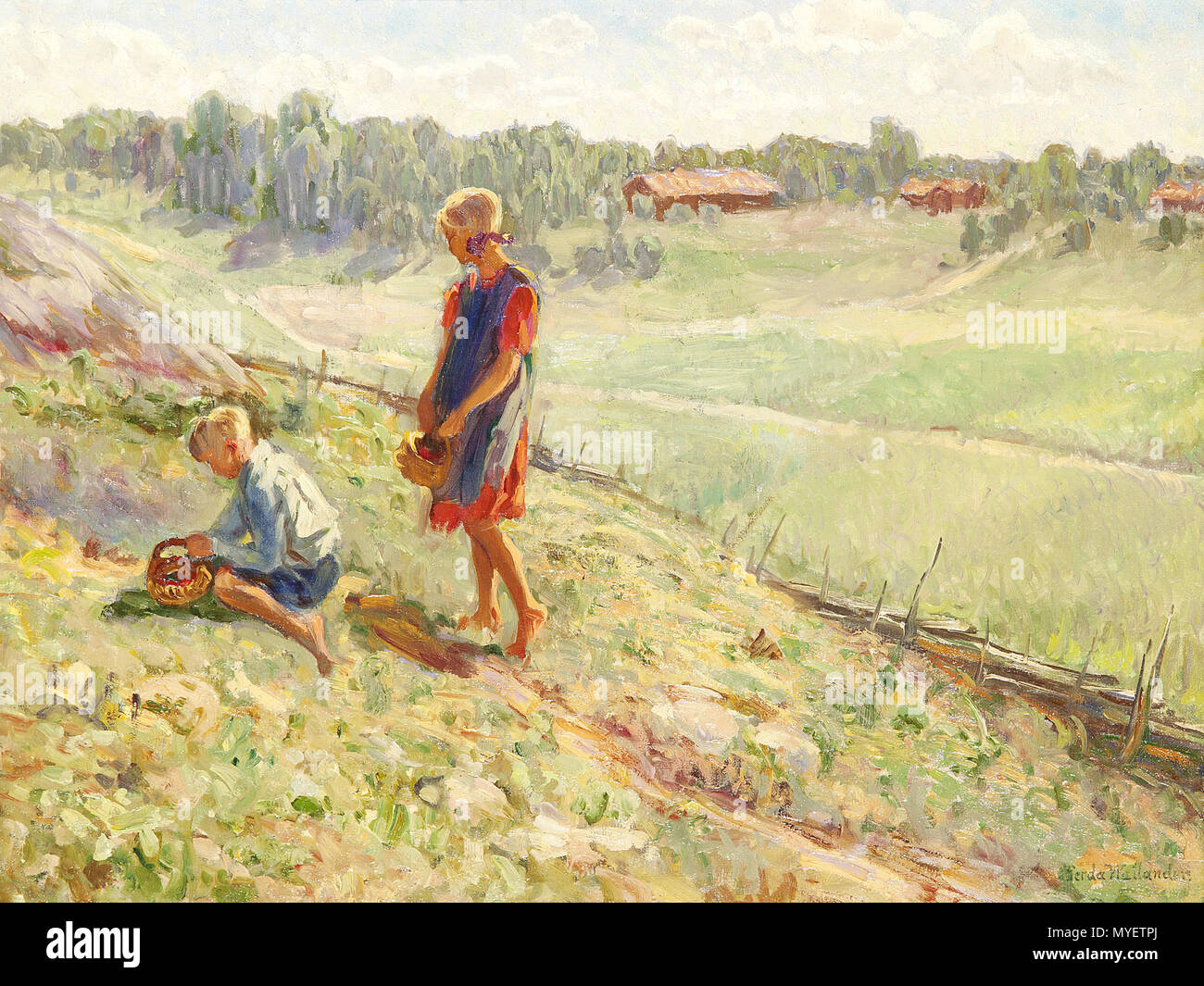 208 Gerda Wallander - Bärplockande barn en sommardag Foto Stock