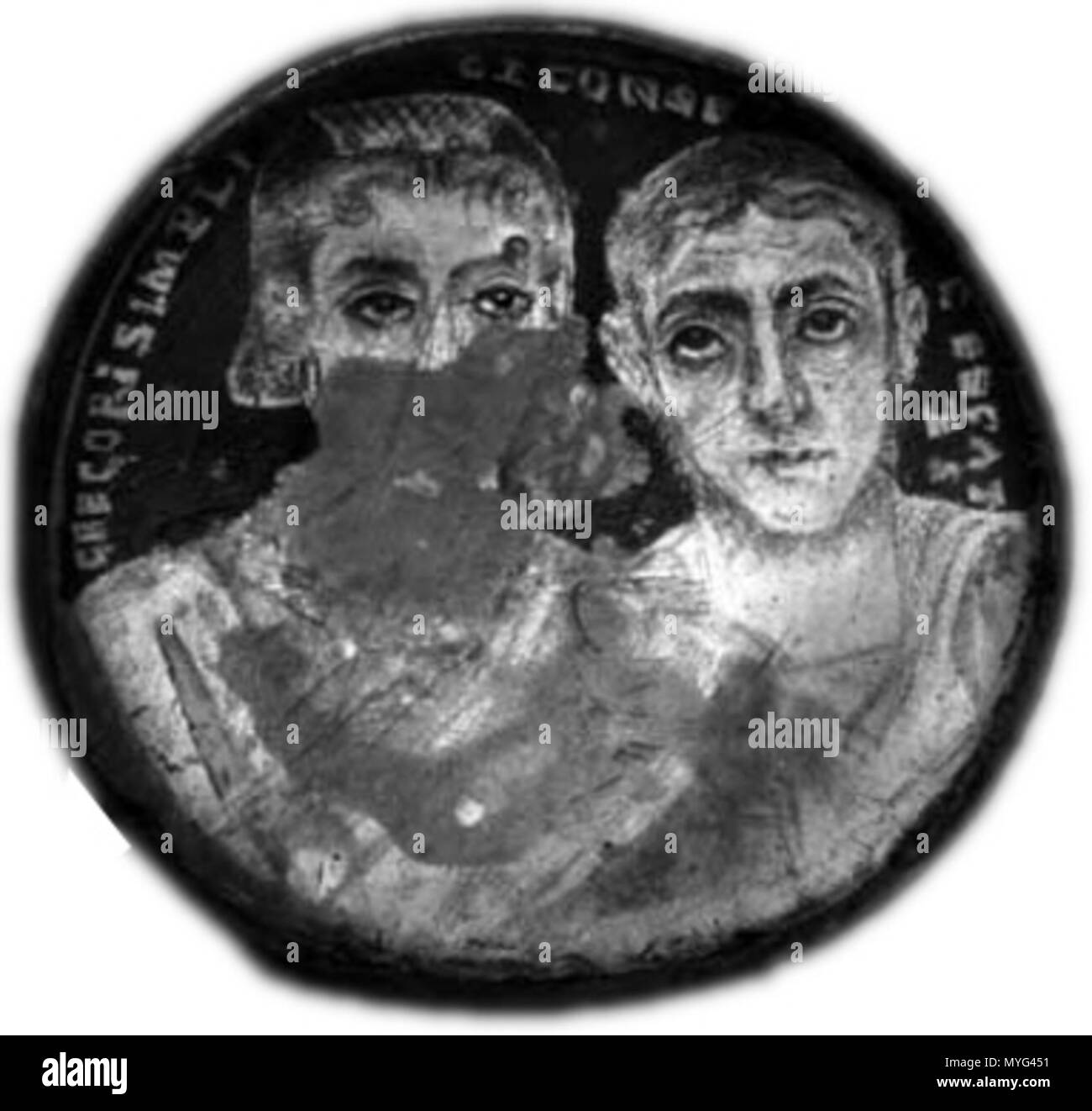 . Inglese: Gold-glass ritratto di marito e moglie (Musei Vaticani, inv. 60639) . 3. secolo. Sconosciuto 215 Gold-glass ritratto di marito e moglie (Musei Vaticani, inv. 60639) Foto Stock