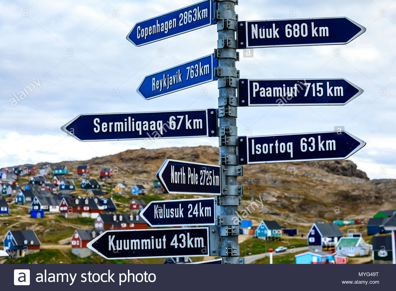 Sign in il villaggio inuit di Tasiilaq. Foto Stock