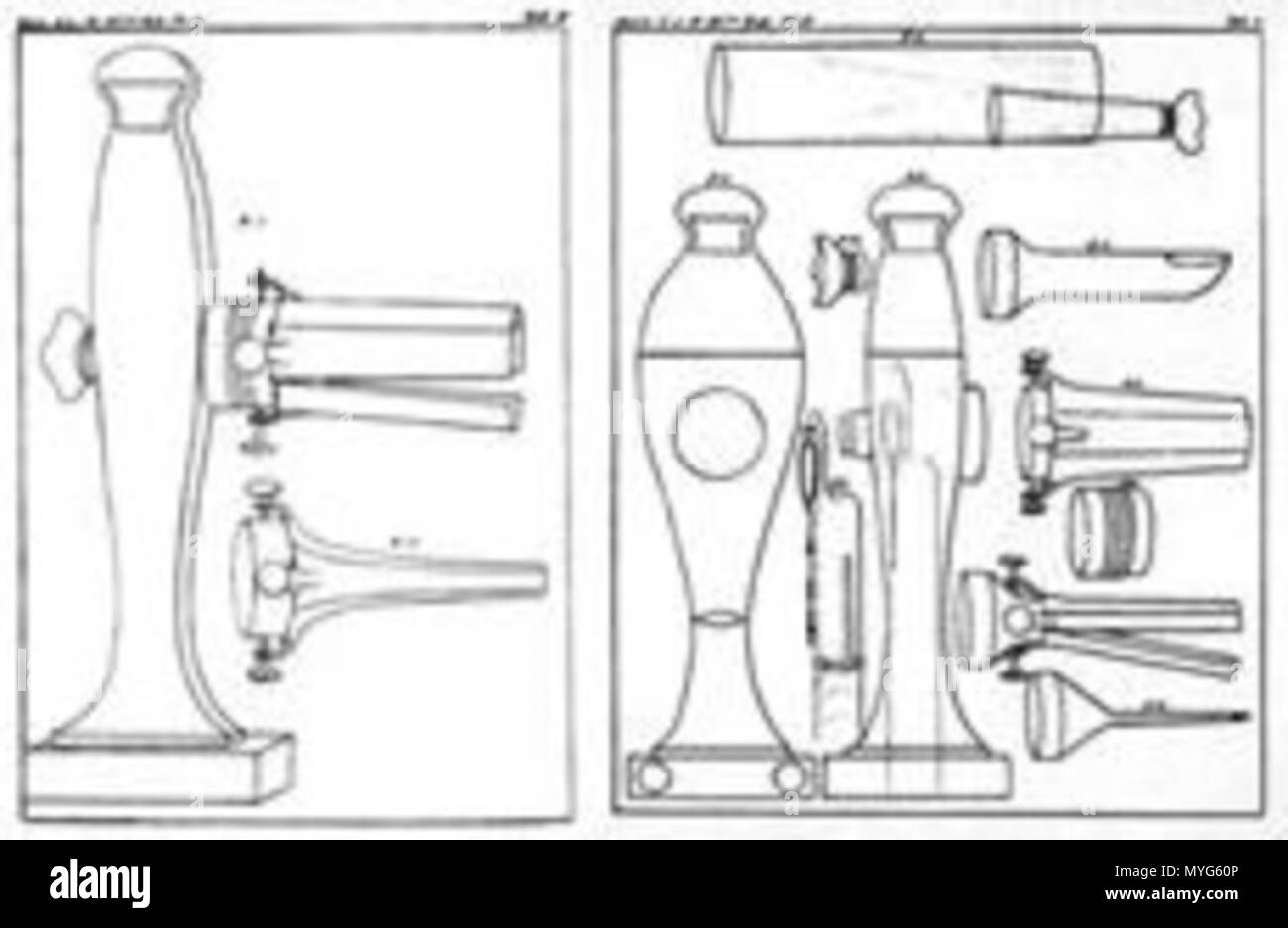. Disegni di Bozzini il Lichtleiter (Gr.luce strumento di guida), prima descrizione di endoscopia. (Ho combinato di Bozzini2.jpg e Bozzini1.jpg ) da [1] . Questo file è privo di informazioni sull'autore. 84 Bozzini Lichtleiter Foto Stock