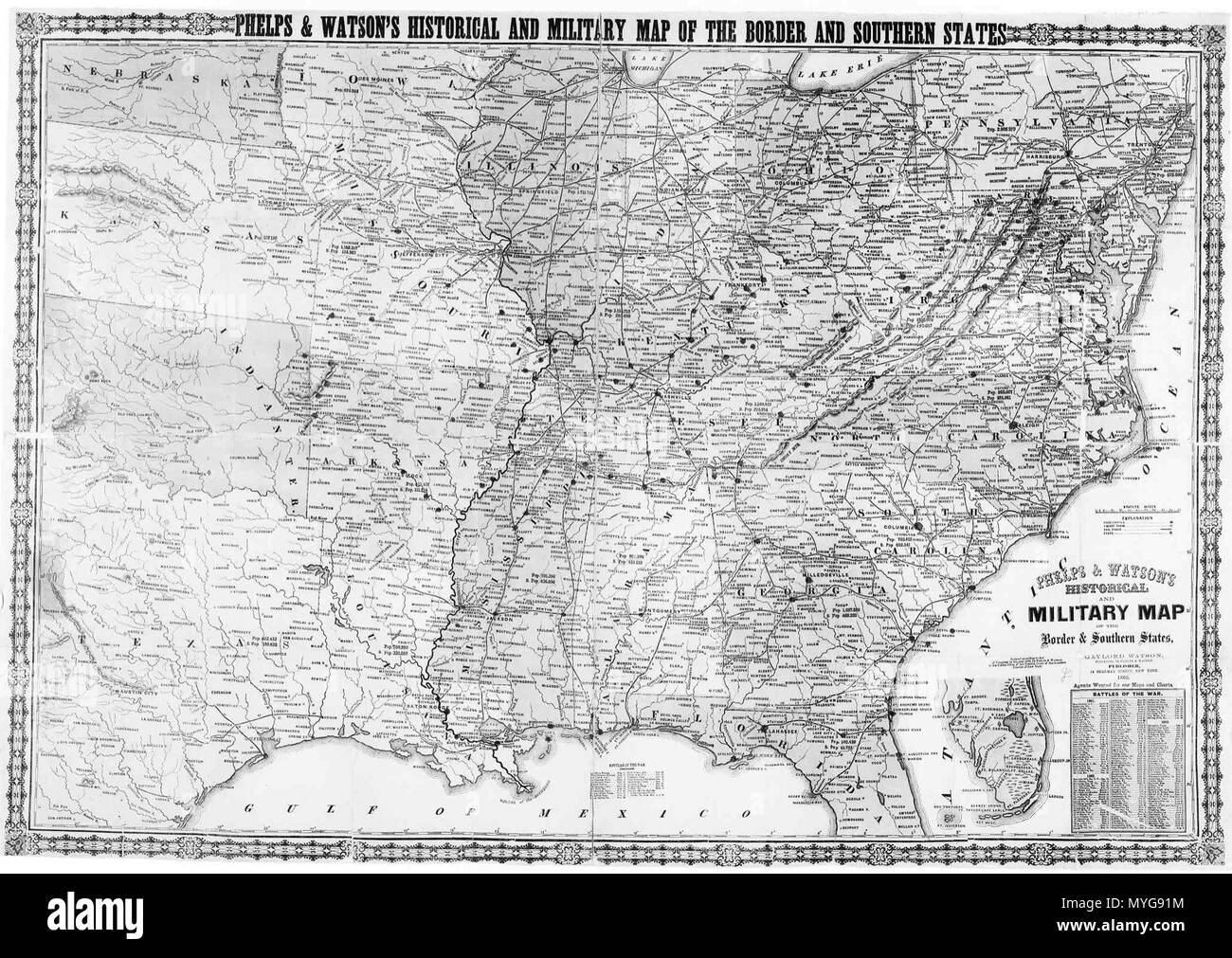 242 storico militare e mappa di confine e dagli stati del sud. Phelps &AMP; Watson, 1866 Foto Stock