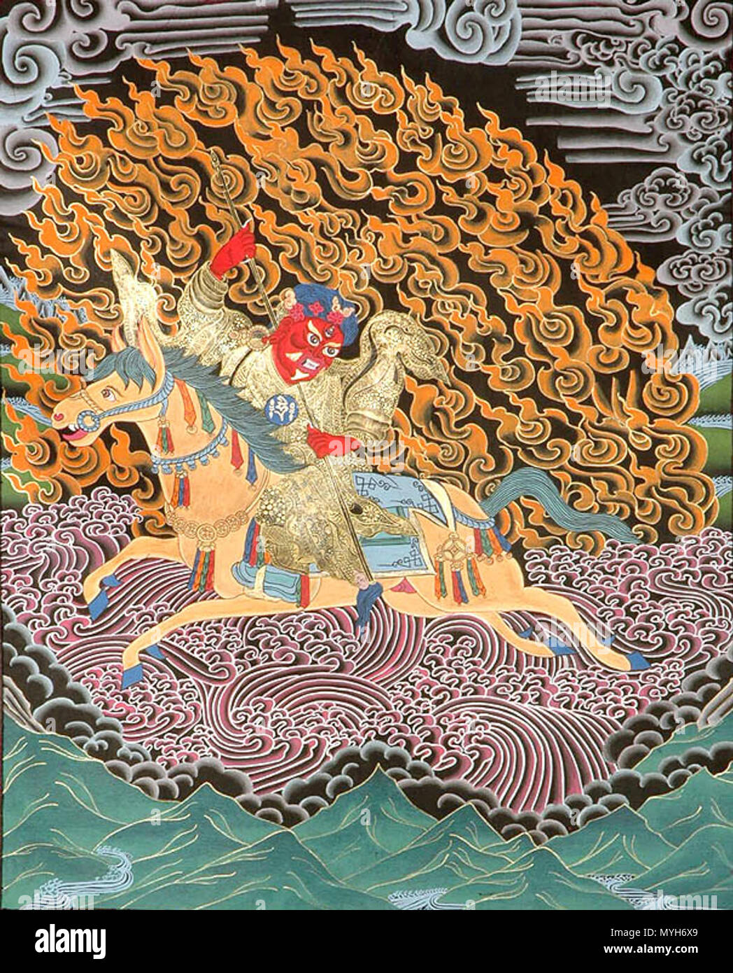 . Inglese: Begtse, protettore della Mongolia e del buddismo mongolo . Il 4 settembre 2007, 11:51:41. 69 sconosciuto Begtse (tibetano Thangka verniciatura) Foto Stock