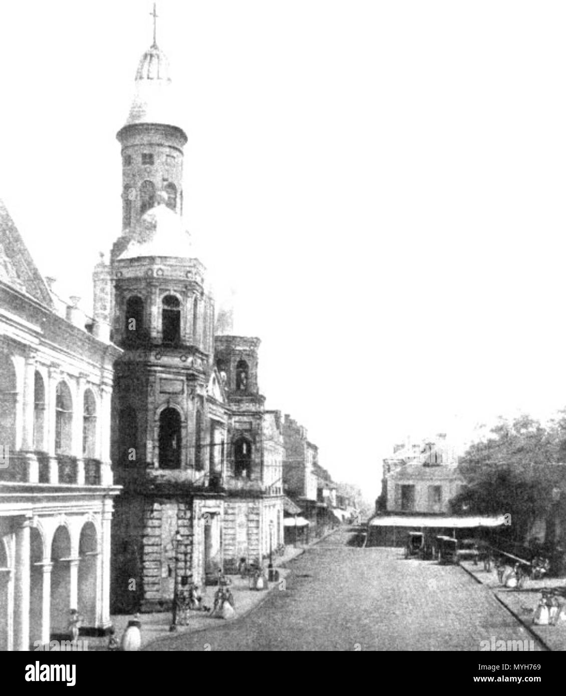 . Inglese: New Orleans, 1842. Vista di Chartres Street a Jackson Square, guardando in giù sul fiume, con la Cattedrale di San Louis a sinistra. Litografia basata su daguerreotype, di Jules Lion. Piastrelle "La Cathedrale" o "Vista di Chartres Street'. 1842. Jules Lion (1810-1866) 286 Jules Lion vista di Chartres Street 1842 Foto Stock