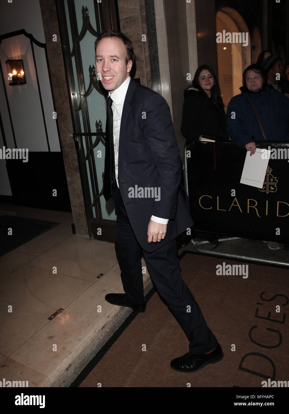 Londra, UK, 8 Febbraio 2018: Matthew Hancock assiste il London Evening Standard British Film Awards al Claridges Hotel di Londra Foto Stock