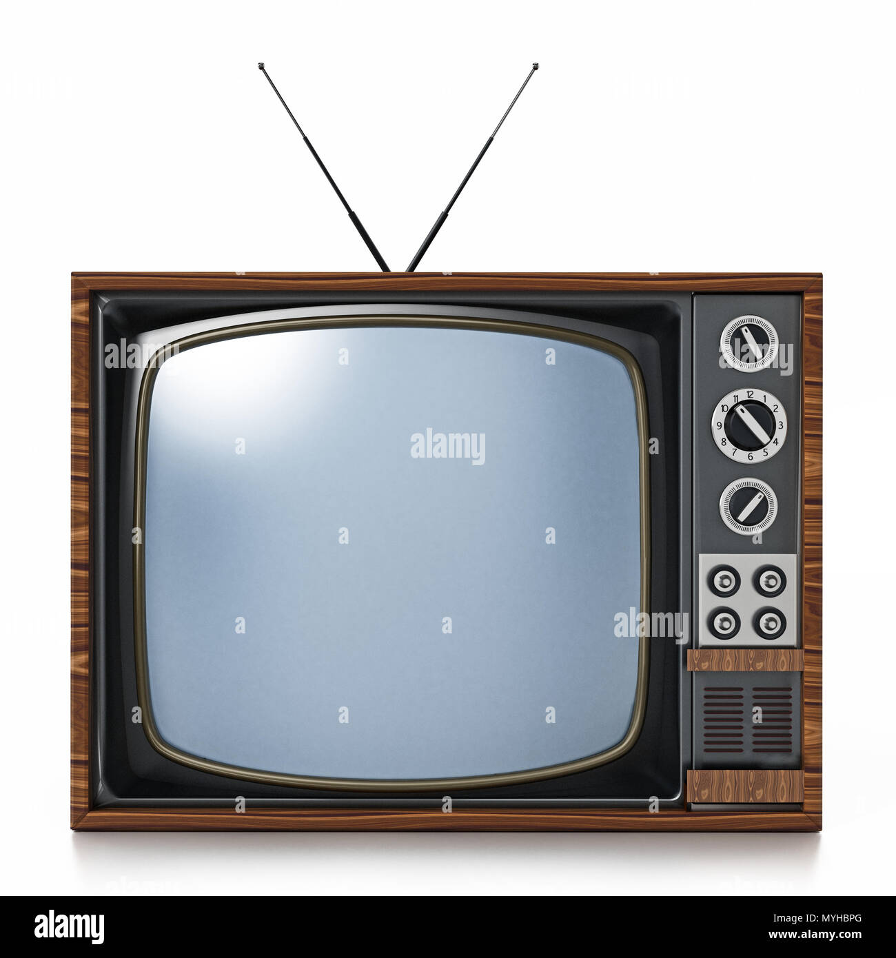 TV Vintage isolati su sfondo bianco. 3D'illustrazione. Foto Stock