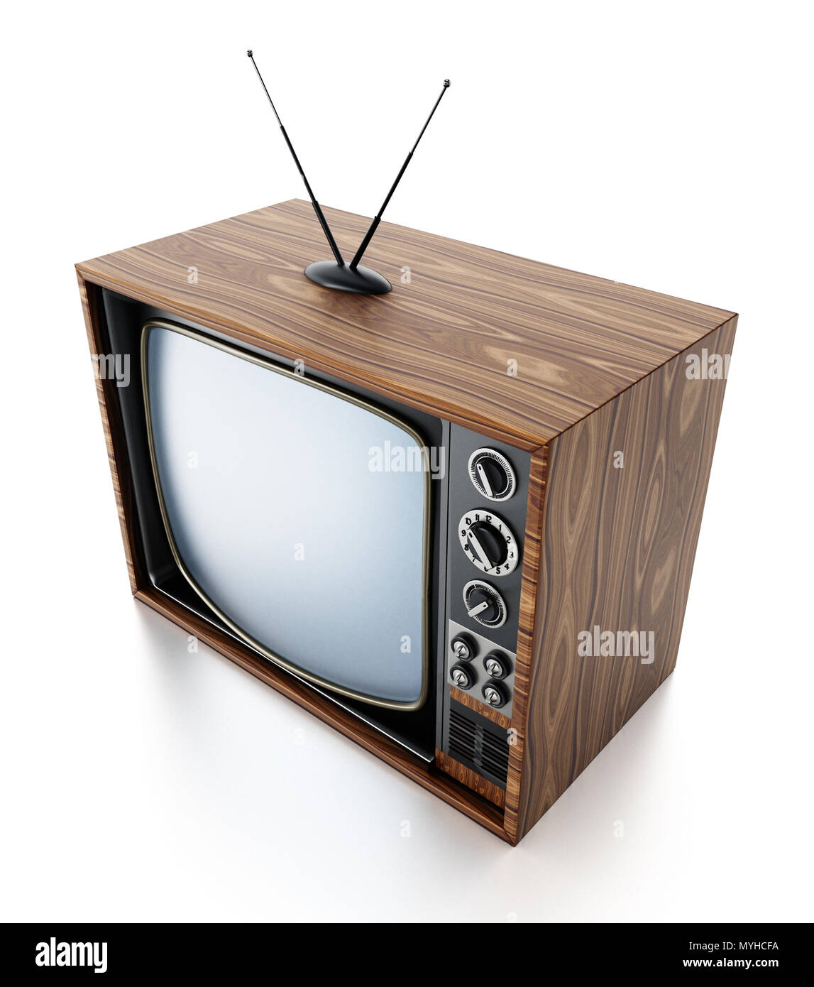 TV Vintage isolati su sfondo bianco. 3D'illustrazione. Foto Stock