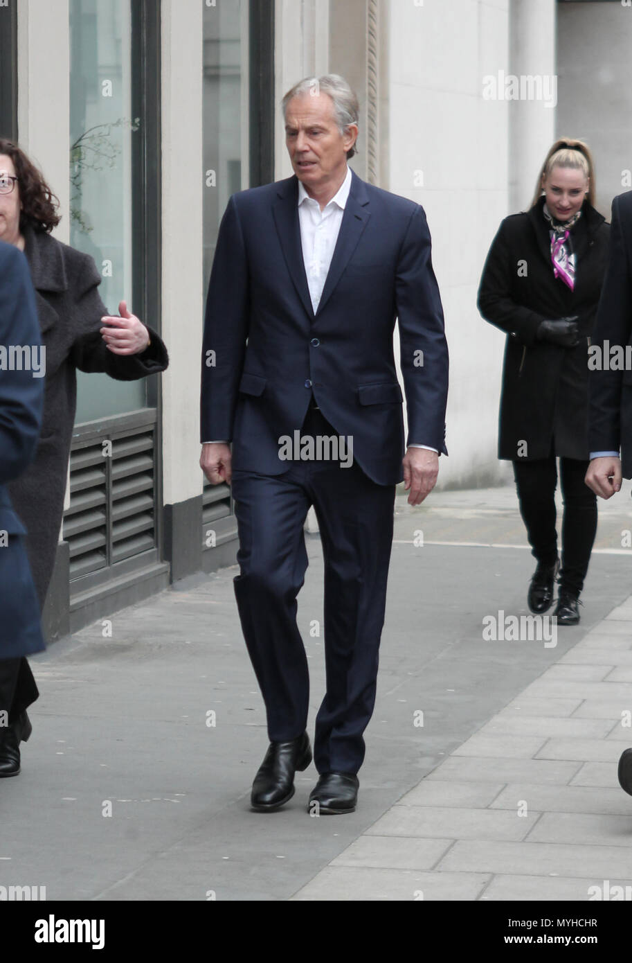 Londra, UK, 23 Febbraio 2018: *contenuti esclusivi * Tony Blair ex primo ministro britannico ha visto presso la BBC Studios di Londra Foto Stock