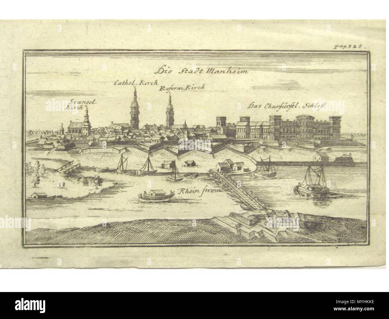 . Deutsch: Mannheimer Rheinschanze und Zitadelle von Mannheim um das Jahr 1740 Inglese: Mannheim, vista dal Rheinschanze (oggi Ludwigshafen am Rhein) c. 1740. 6 gennaio 2012. Johann Hermann Dielhelm 341 Mannheim Dielhelm 1740 Foto Stock