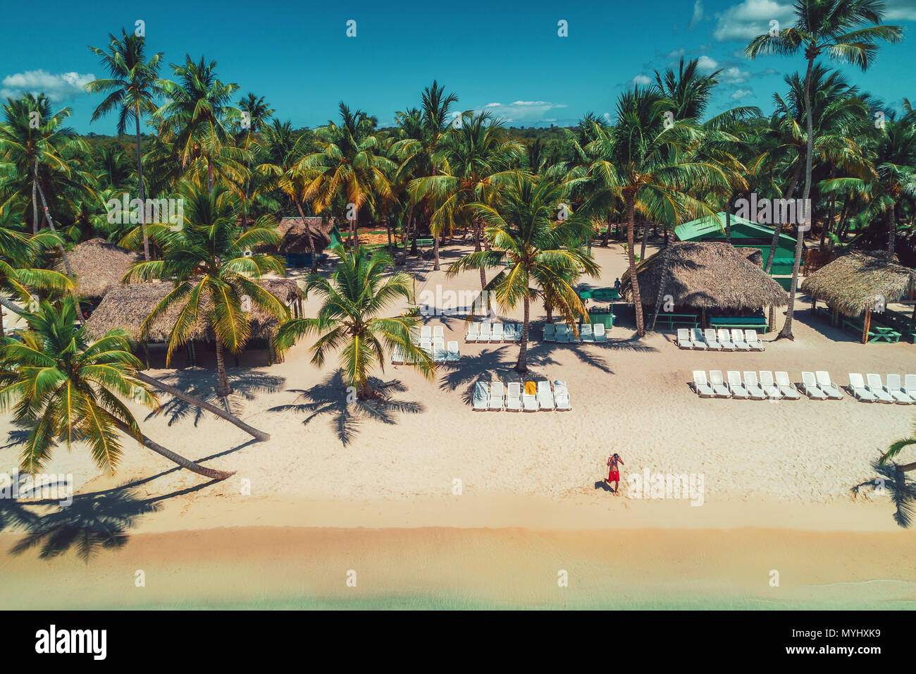 Vista aerea di Tropical Island Beach, Repubblica Dominicana Foto Stock