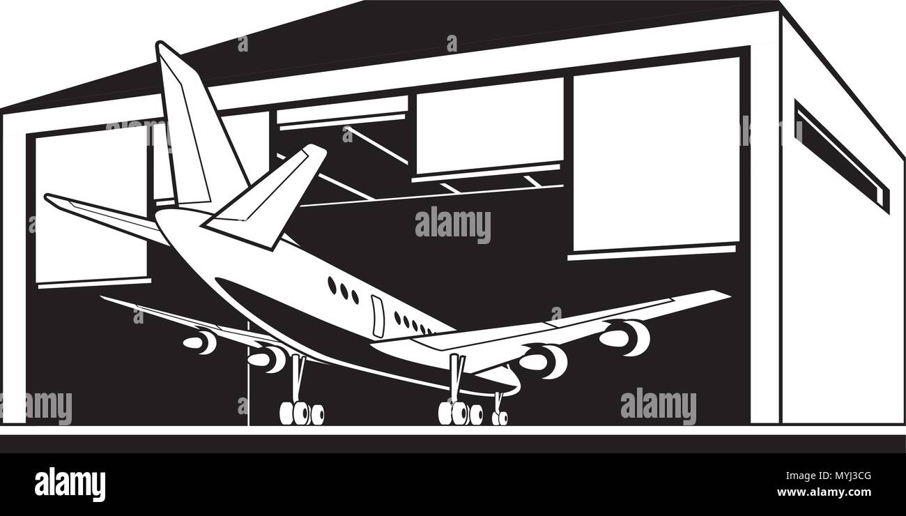 Aeromobile immettere hangar aeroporto - illustrazione vettoriale Illustrazione Vettoriale