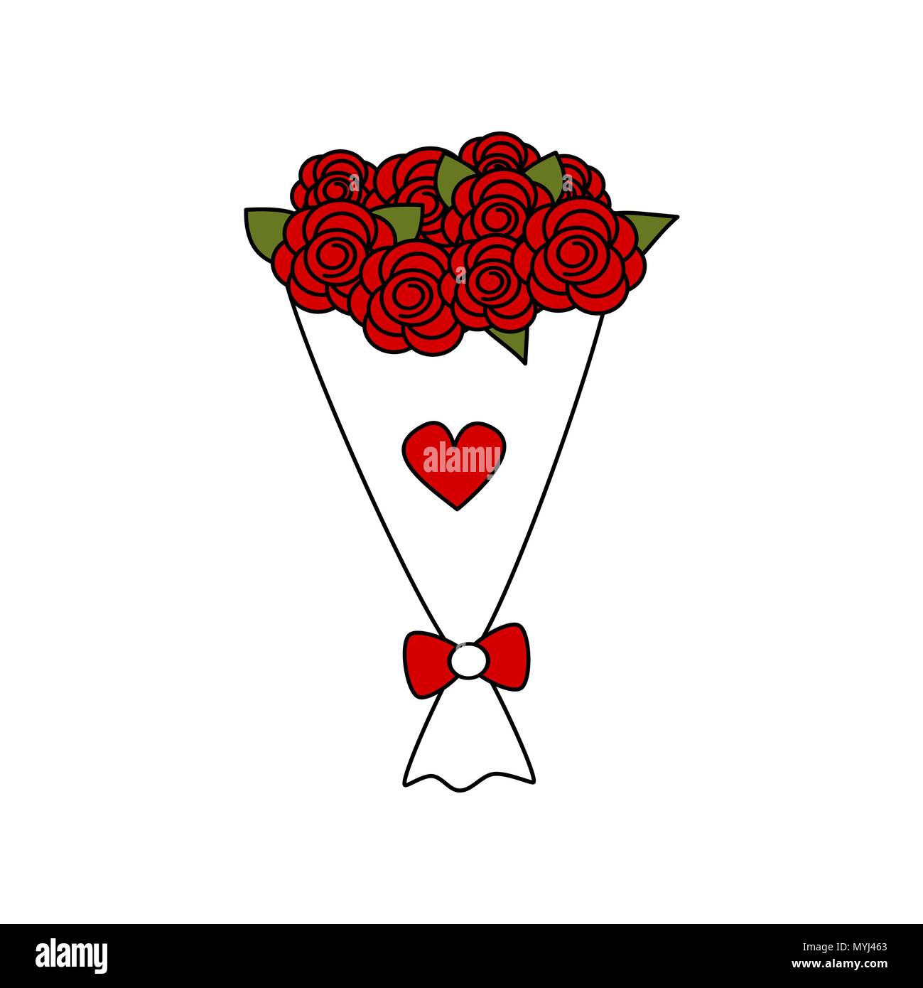 Cartoon carino vettore rosso delizioso bouquet di rose Illustrazione Vettoriale