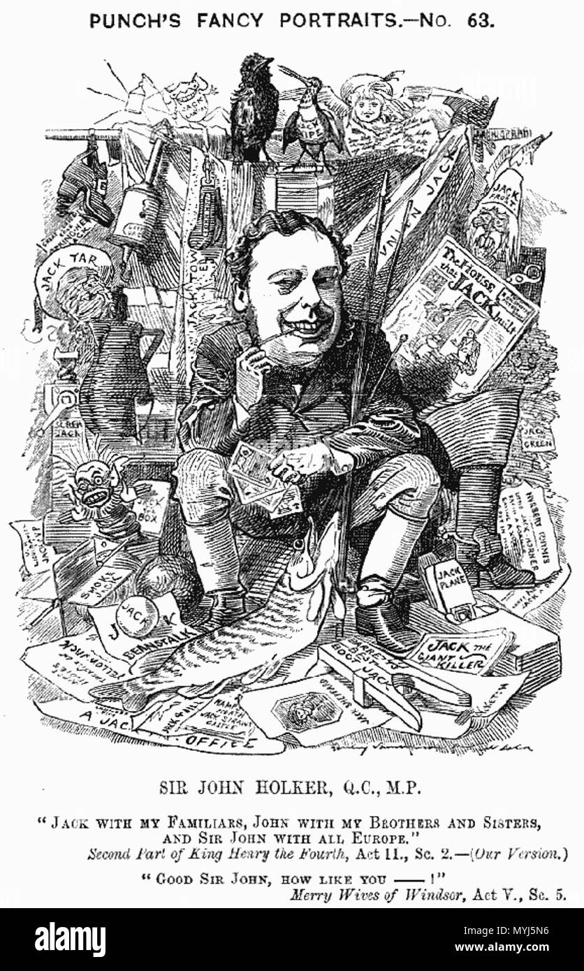 . Inglese: 1881 caricatura di Giovanni Holker, nel punzone magazine. 1881. Artwork da Edward Linley Sambourne 279 Giovanni holker cartoon Foto Stock