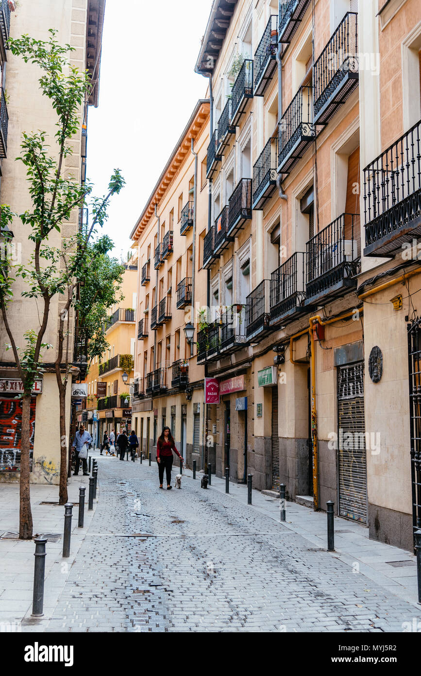 Madrid, Spagna - 2 Giugno 2018: Street View di Lavapies Trimestre in Madrid. Essa è stata a lungo considerata come il più tipico quartiere di Madrid, ora il suo grande Foto Stock
