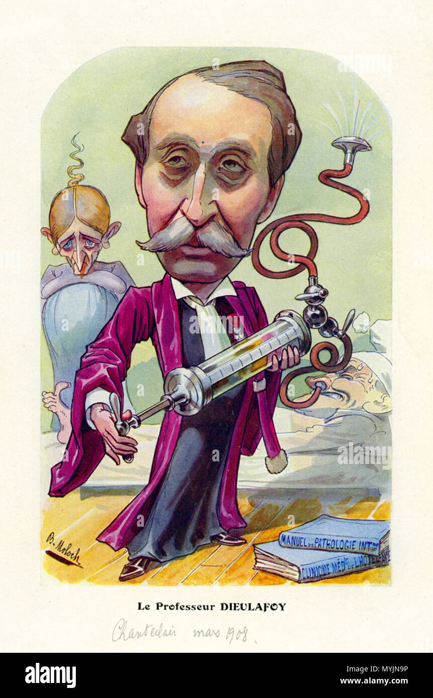 . Français : Le Professeur Dieulafoy par Hector Moloch (alias B. Moloch) dans la revue Cnateclair (mars 1908). 8 ottobre 2007, 11:14:34. Hector Moloch (alias B. Moloch), dans la revue Chanteclair (mars 1908) 207 Georges Dieulafoy (ritratto di carica) Foto Stock