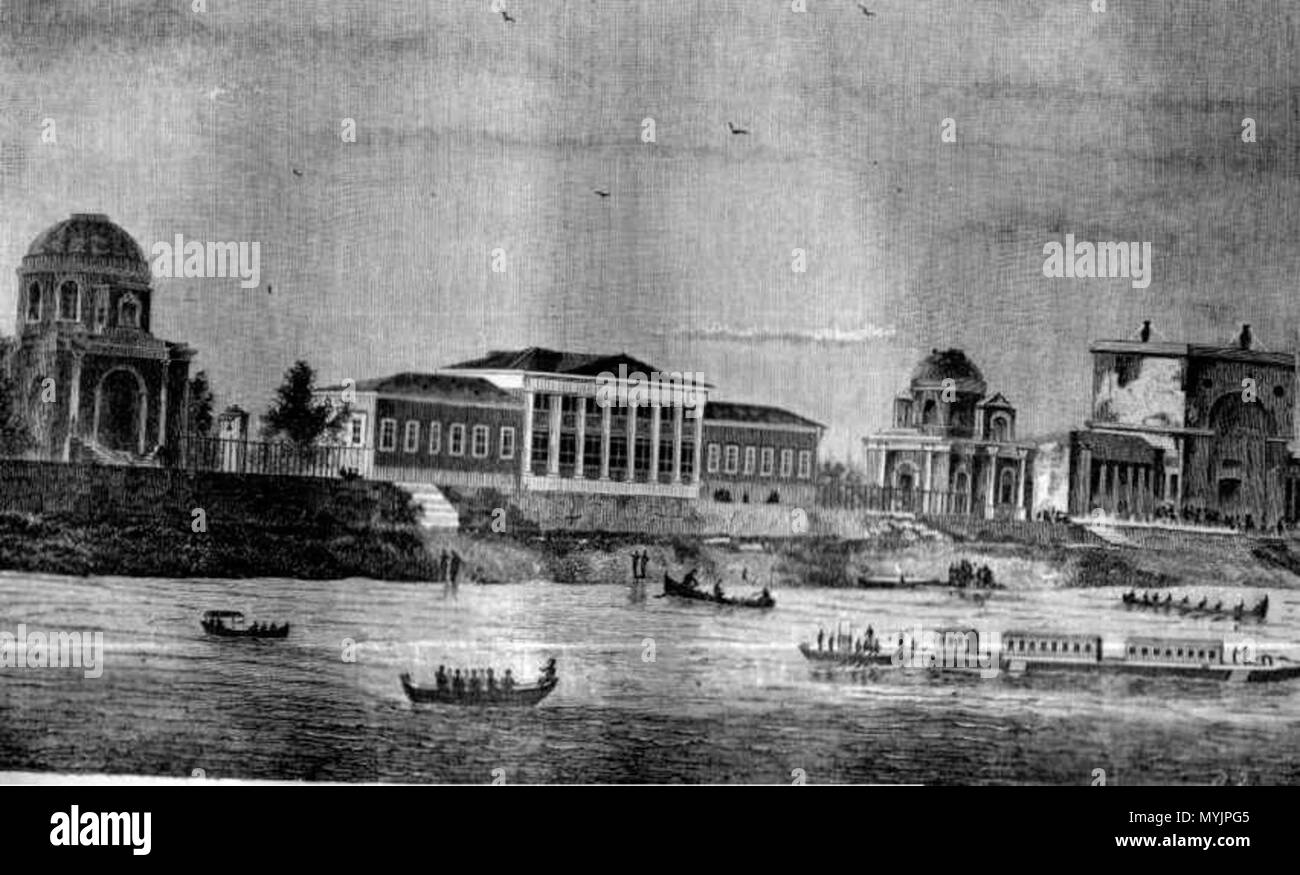 . Русский: Гравюра Вильяма Хатфильда, посвящённая прибытию в Кременчуг императрицы Екатерины II в 1787 году . ca. 1787 года. Вильям Хатфильд 303 Krememnchug durante il viaggio in Crimea di Caterina II Foto Stock