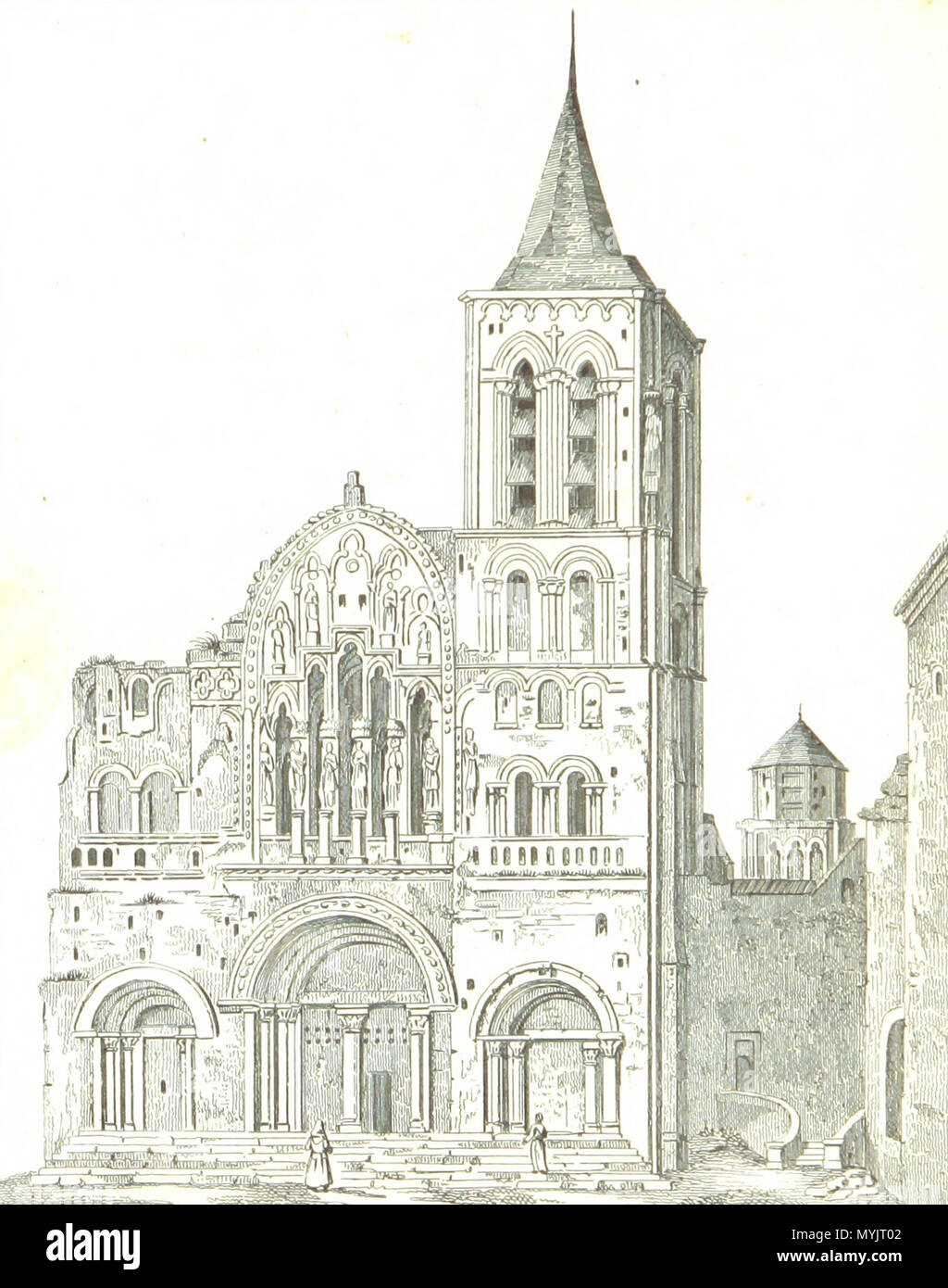 308 La facciata occidentale de la Basilique de Vézelay en 1836 Foto Stock