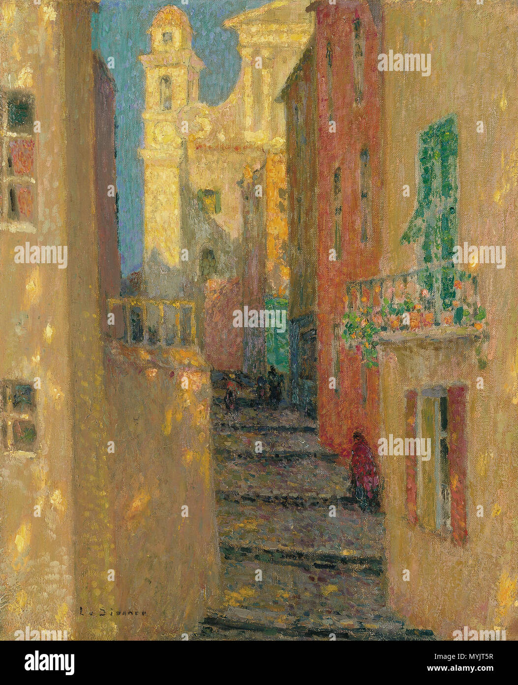 . Français : La rue de l'Eglise, Villefranche-sur-Mer par Henri-Eugène Le Sidaner. Olio su tela. 71 x 60 cm. Collezione Carmen Thyssen-Bornemisza, en dépôt au Musée Thyssen-Bornemisza, Madrid. 1928. Henri-Eugène Le Sidaner (1862 - 1939) 309 La rue de l'Eglise, Villefranche-sur-Mer Foto Stock