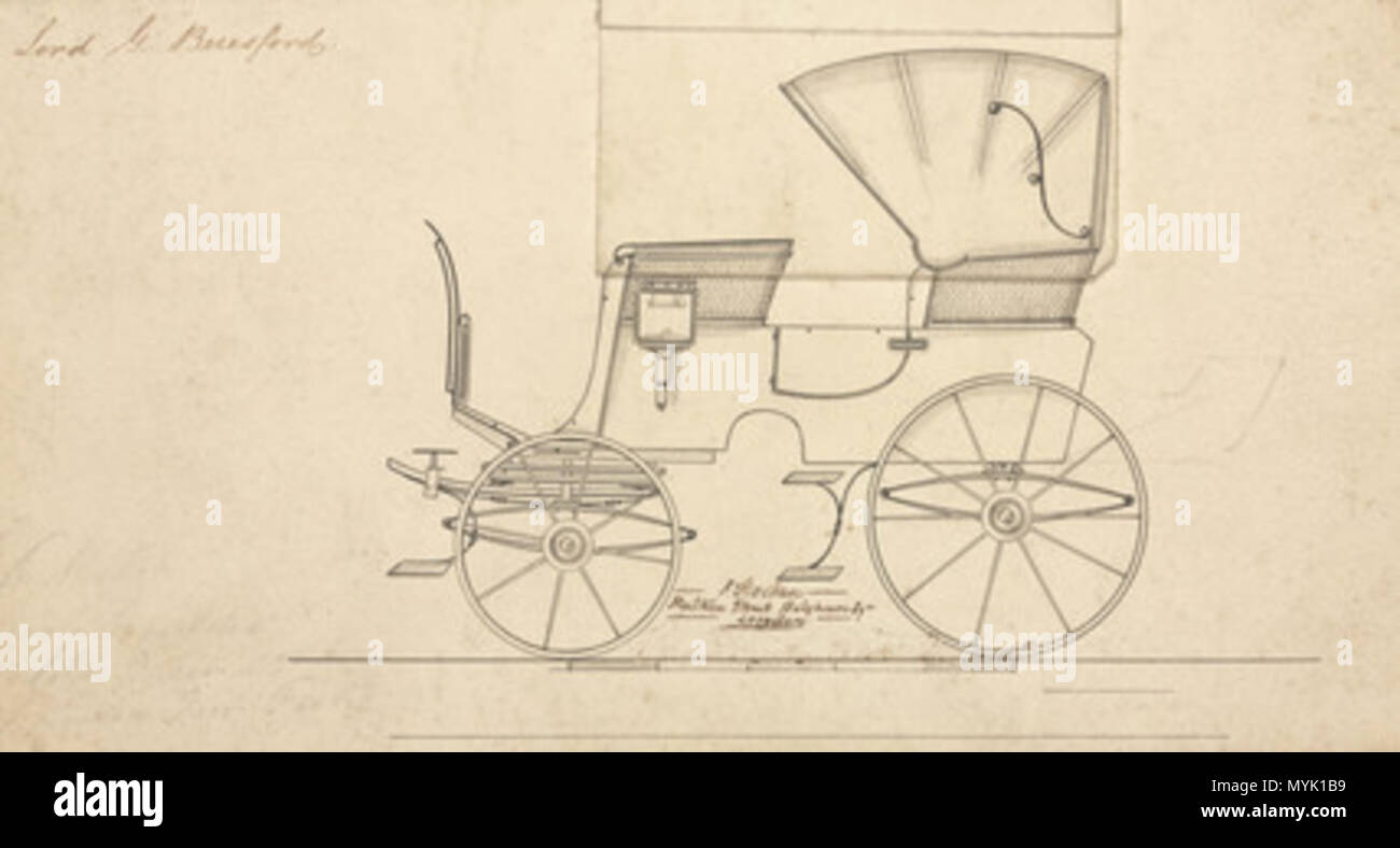 . Disegno, uno dei dieci penna e inchiostro design per carrelli fabbricato da F Stocken, pullman e harnes maker, Londra. Questo particolare design è stato per il Signore G Beresford. Xix secolo. Unattributed 328 Signore Beresford il carrello, a metà del XIX secolo (1) Foto Stock