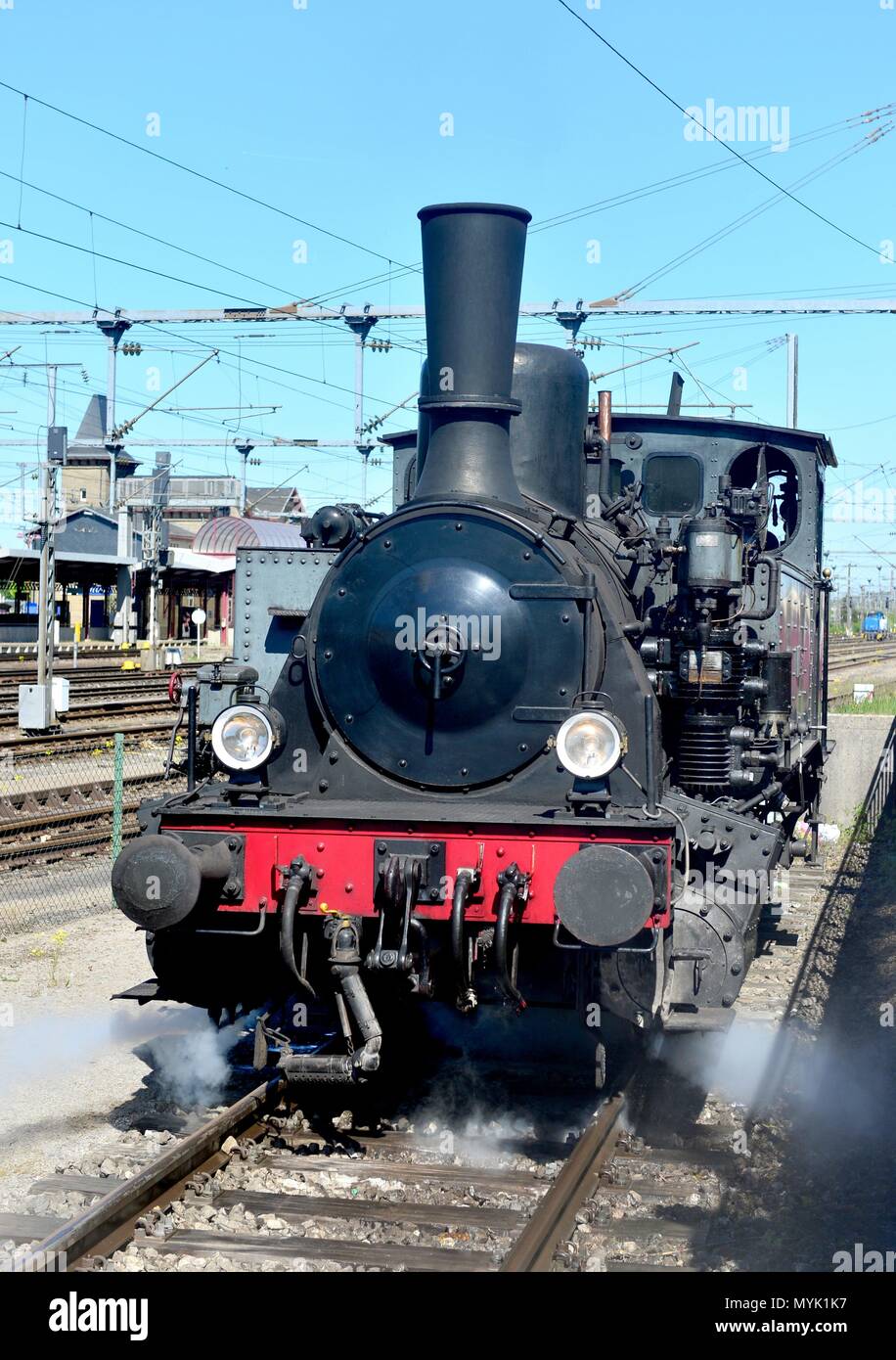 Una storica locomotiva a vapore al Parco Minet Fond-de-Gras nei pressi di Petange (Lussemburgo), il 06 maggio 2018. | Utilizzo di tutto il mondo Foto Stock