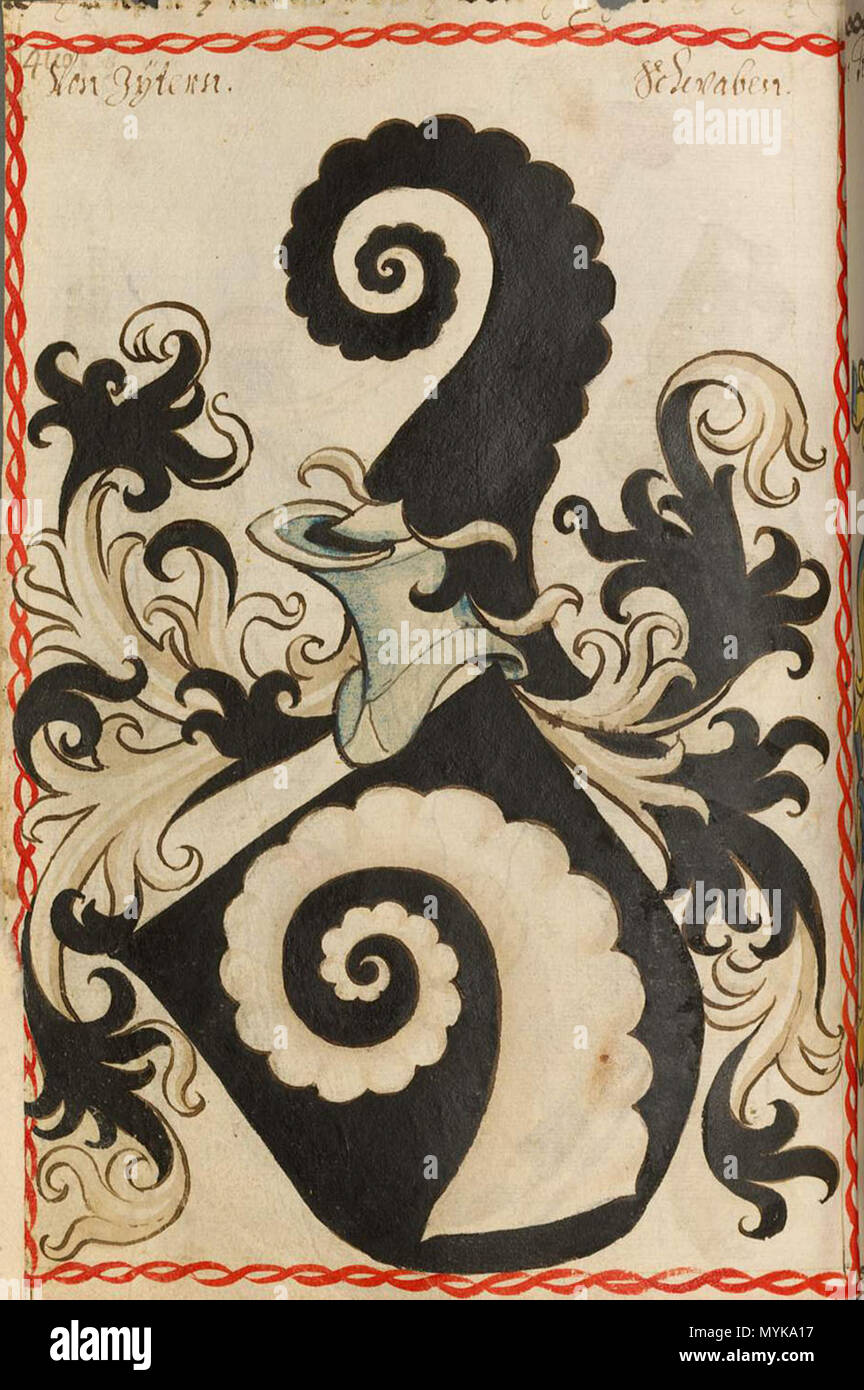 . Scheibler'sches Wappenbuch, älterer Teil Seite 418 . tra 1450 e 1480. verschiedene unbekannte Künstler 575 Zeutern Scheibler 418ps Foto Stock