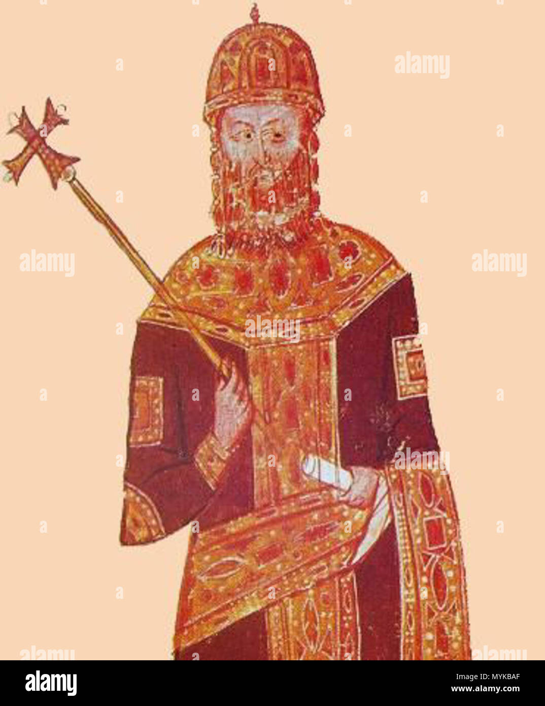 . Michael VIII Paleologo. Miniatura dal manoscritto di Pachymeres' Historia del XIV secolo. Monaco di Baviera e la Bayerische Staatsbibliothek. Xiv secolo. sconosciuto illuminatore bizantina. 362 MichaelVIIIPalaiologos (testa) Foto Stock