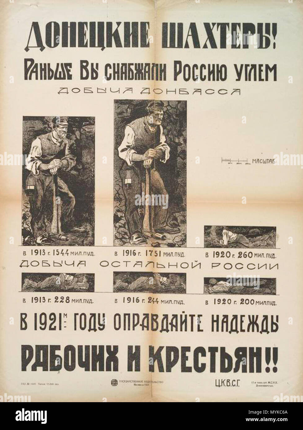 . Русский: Постер. Донецкие шахтёры inglese: Poster. I minatori di Donetsk . 1921. Sconosciuto 364 minatori di Donetsk Foto Stock
