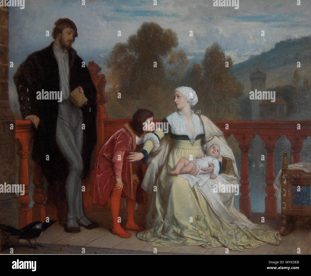 . Il neonato (De nieuwgeborene) (il pittore e la sua famiglia in costumi storici) . 9 febbraio 2008. Edouard Hamman (1819-1888) 229 Hamman003 Foto Stock
