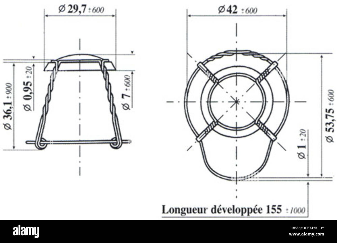. Nederlands: Tekening van de porta Jules Guyot gepatenteerde muselet. 1844 . 8 maggio 2014, 03:35:27. Jules Guyot (1805 - 1872) Tekening bij het verleende brevetto. 378 brevetto Muselet Foto Stock