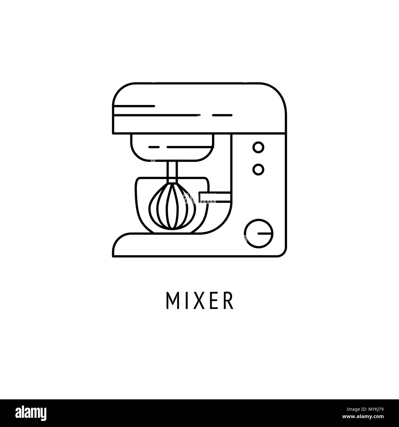Miscelatore cucina elettrodomestici. Icona nel sottile stile linea Illustrazione Vettoriale