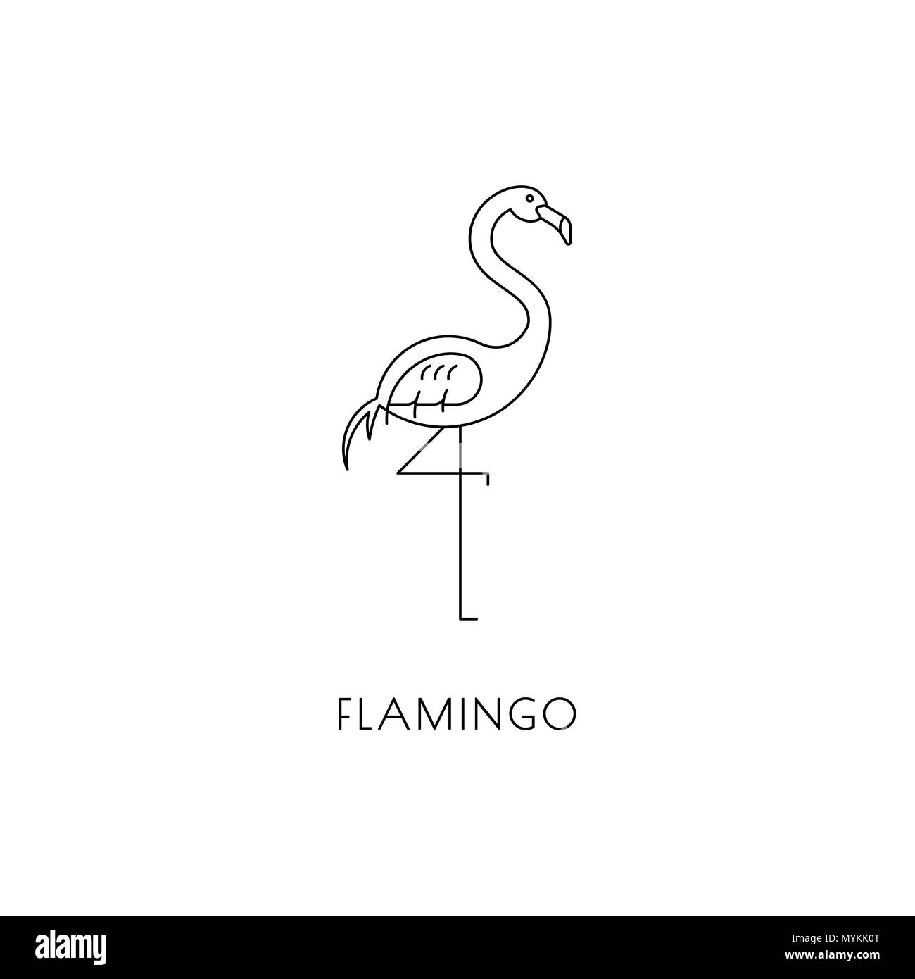 Flamingo segno lineare bird isolato su bianco. Vector logo design Illustrazione Vettoriale
