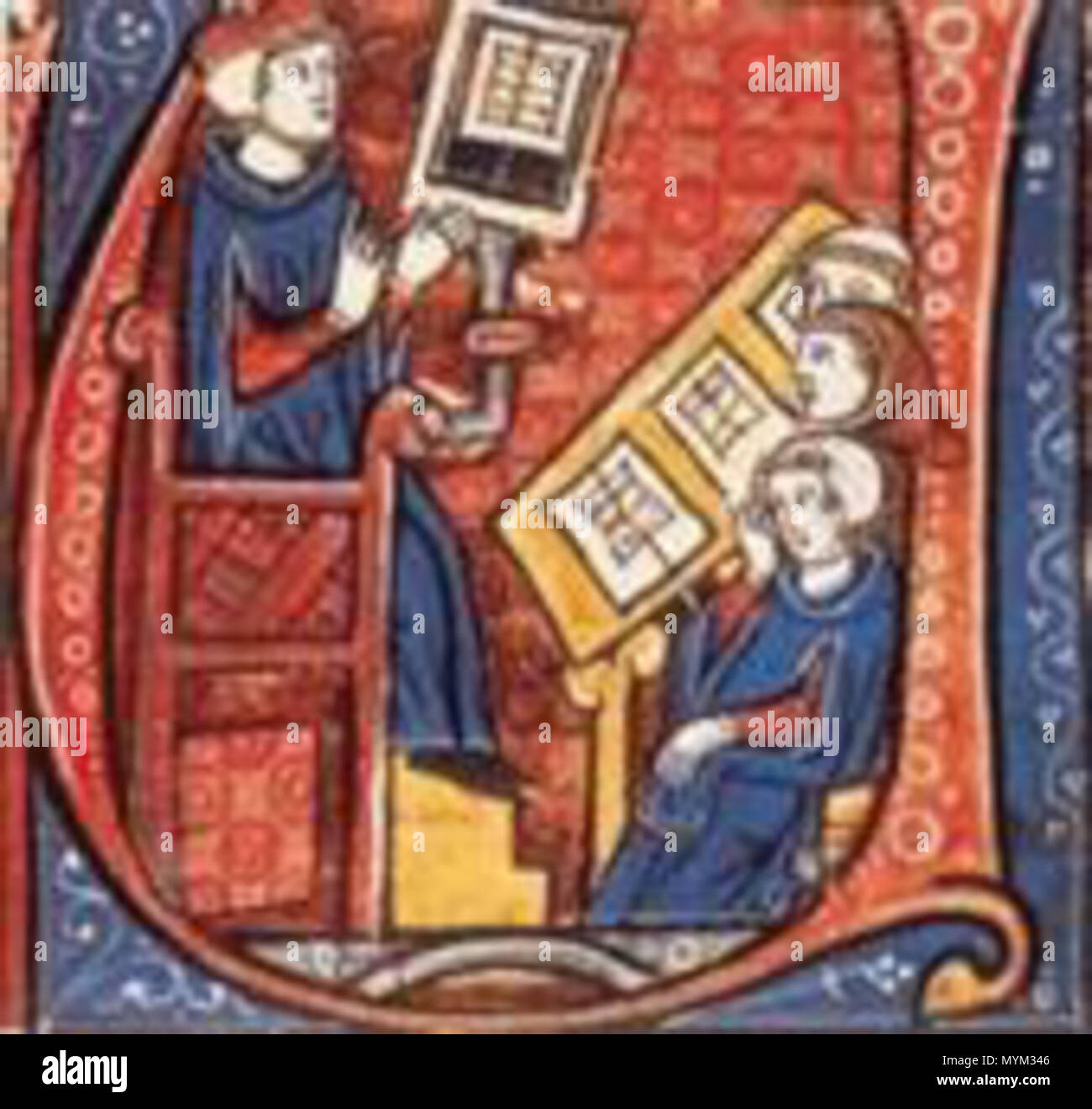 . Inglese: classe in una università medievale: un dottore in diritto canonico con i suoi allievi Português: Aula numa Universidade medievale, iluminura do século XIII . Il XIV secolo. Scuola di francese, xiv secolo 357 medievale-università Foto Stock