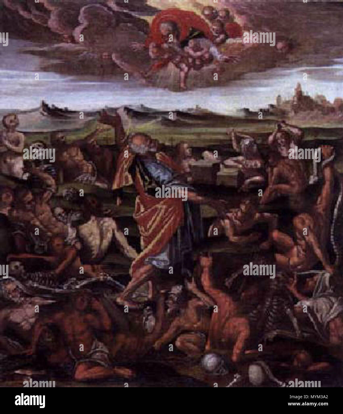 . La risurrezione visione . prima di 1589. Melchior Bocksberger (c. 1540-1589) 358 Melchior Bocksberger (1540-1589) Die Vision des Ezechiele von der Auferstehung der Gebeine Foto Stock