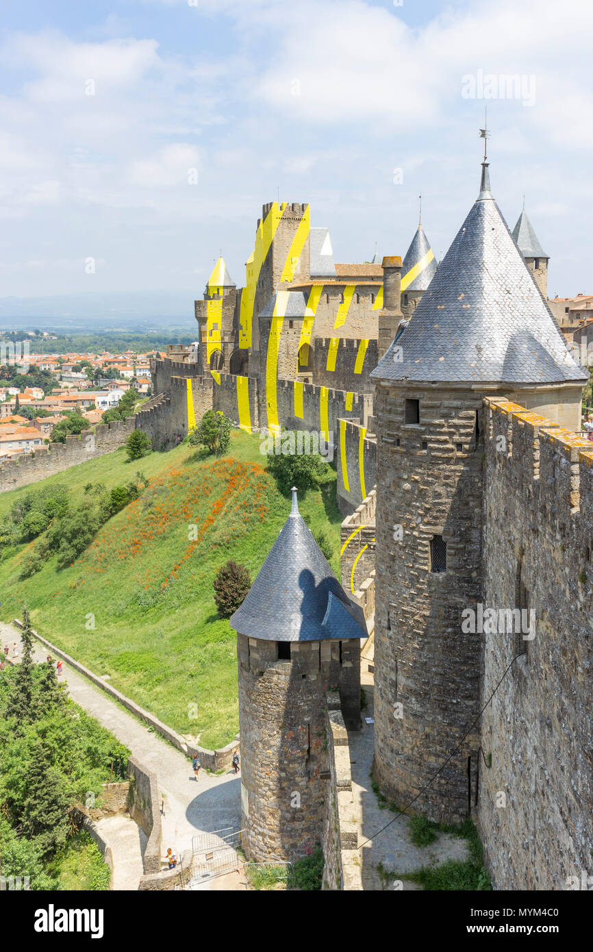 La Cité di Carcassonne, dipartimento francese dell Aude, Regione Occitanie, Francia. Foto Stock