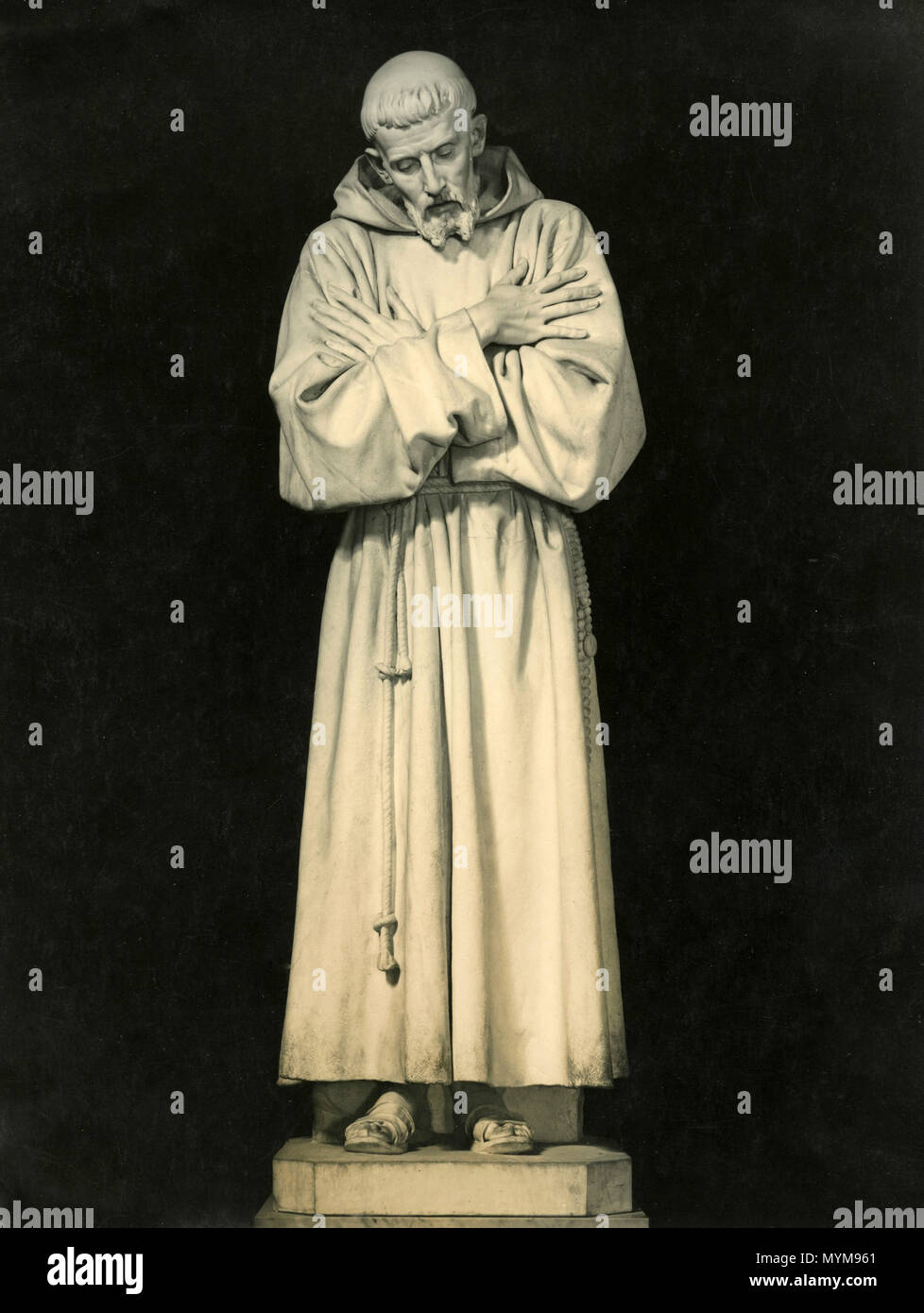 Statua in marmo di San Francesco, Assisi, Italia 1910s Foto Stock