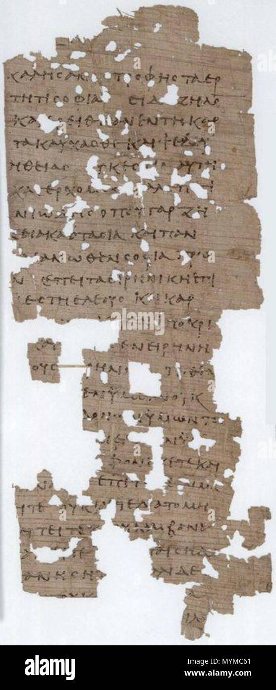 . Inglese: pagina del papiro 100 con il testo di Giacomo 3:13-4:4 . Il terzo o il quarto secolo. Sconosciuto 407 Papiro 100 (Jam 3,13-4,4) Foto Stock