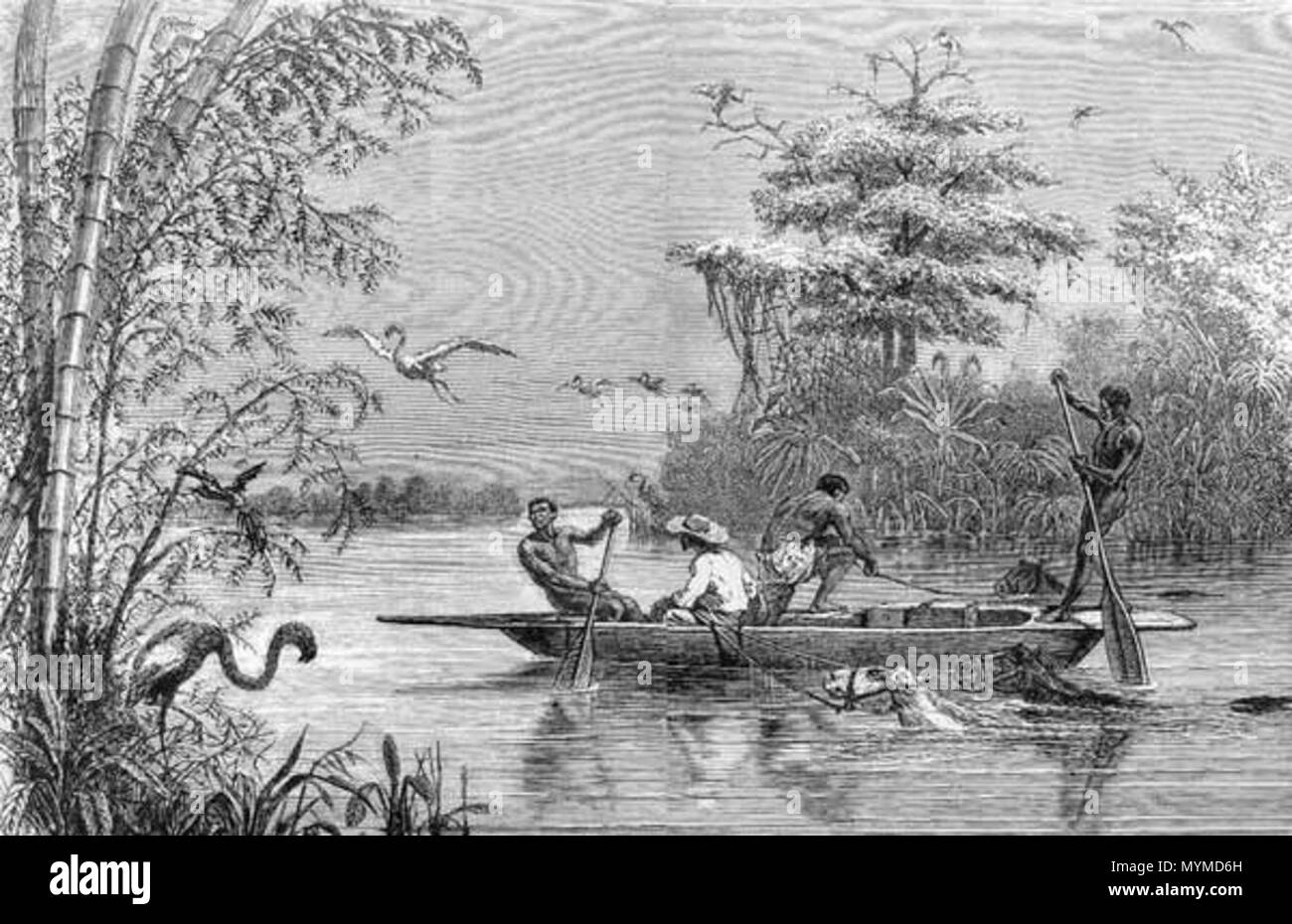 . Français : Paso en el Canal del Dique de Grabado A.de N tomado del libro 'Geografía pintoresca de Colombia". (S.XIX). 17 febbraio 2013, 19:48:21. A.de N 410 Paso en el Canal del Dique Foto Stock