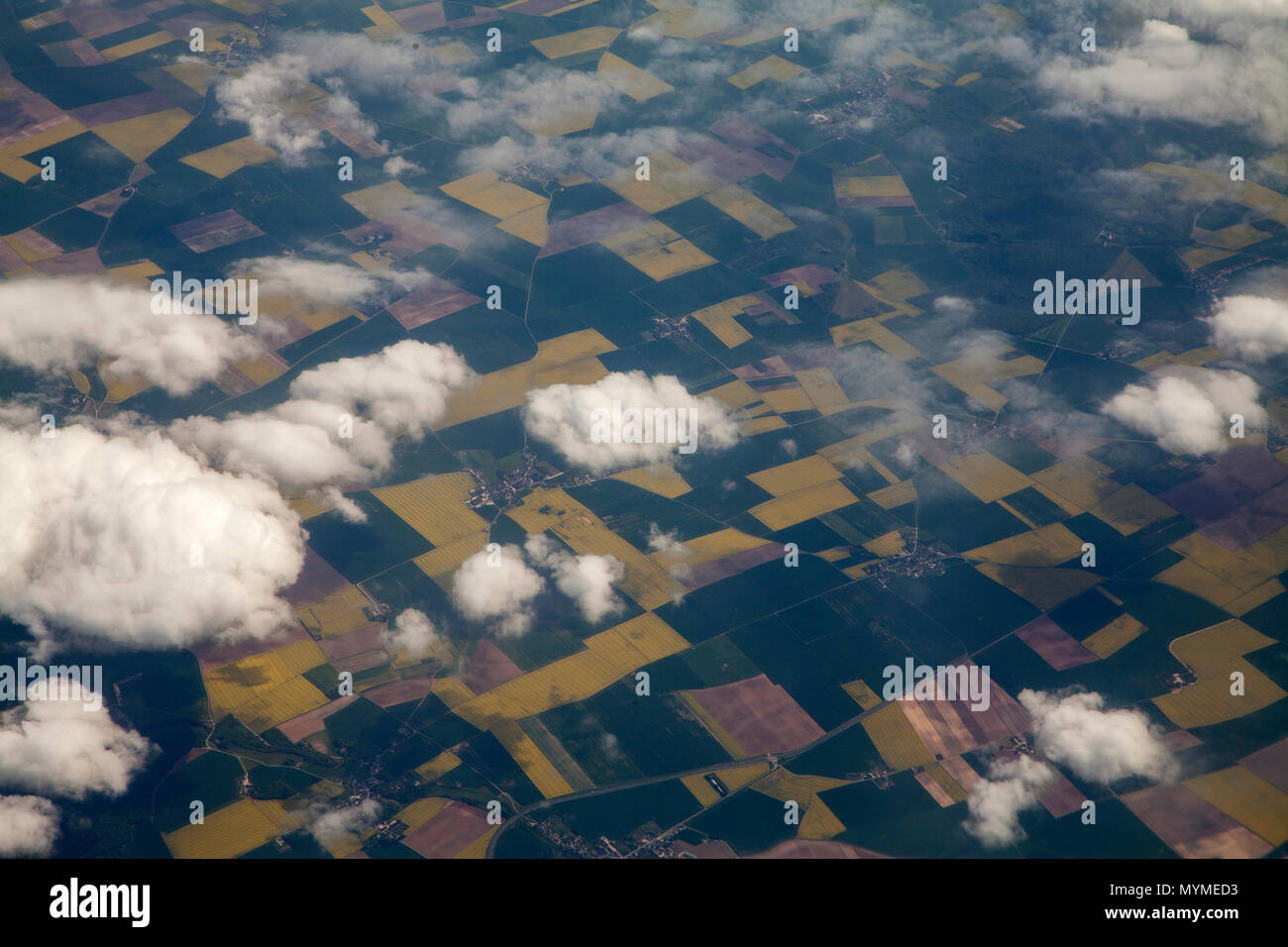 Vista dal finestrino per aerei. Francia settentrionale Foto Stock