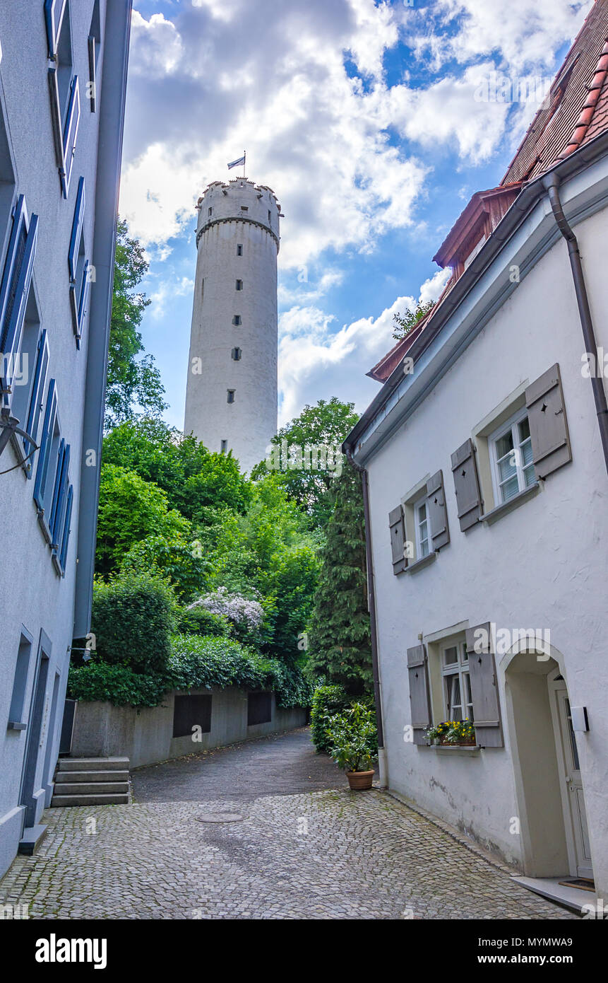 Vista della Torre di Mehlsack a Ravensburg, Baden-Württemberg, Alta Svevia, Germania. Foto Stock