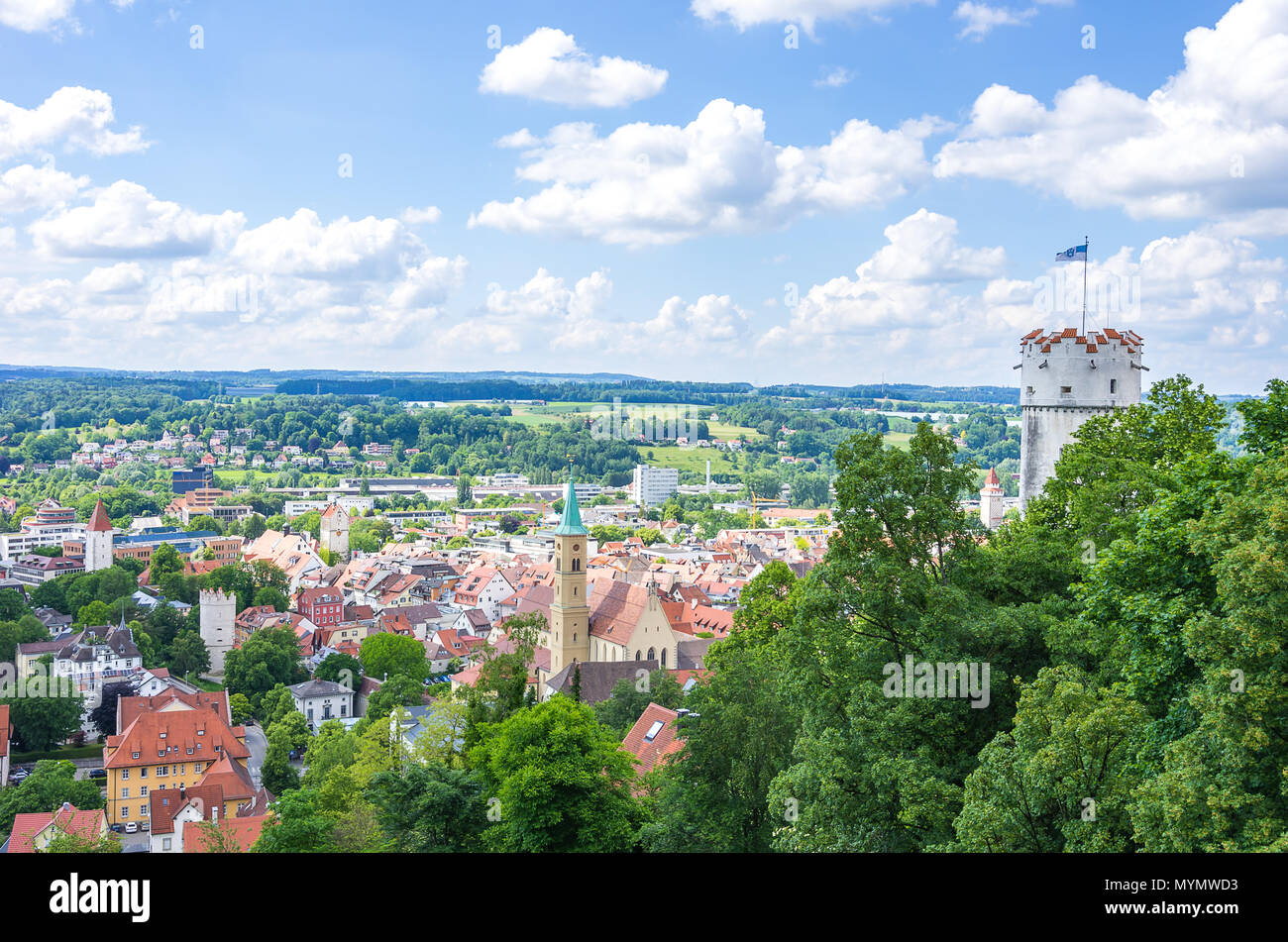 Ravensburg, Baden-Württemberg, Alta Svevia, Germania - Vista dal castello Veitsburg sopra la Città Vecchia. Foto Stock