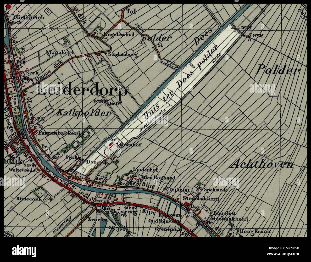 . Inglese: Mappa della Huis ter non Polder in Leiderdorp nel 1924 (Provincia South Holland, Paesi Bassi). Nederlands: Topografische kaart van de Huis ter Doespolder bij Leiderdorp nel 1924 (provincie Zuid-Holland, Nederland). 1924. Paesi Bassi il Servizio topografico 385 Paesi Bassi, Leiderdorp, Huis ter Doespolder, mappa Foto Stock