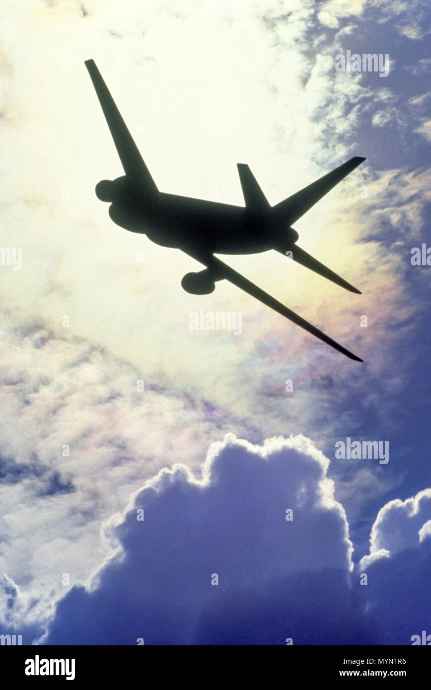 1992 Silhouette storico di volo aereo commerciale Foto Stock